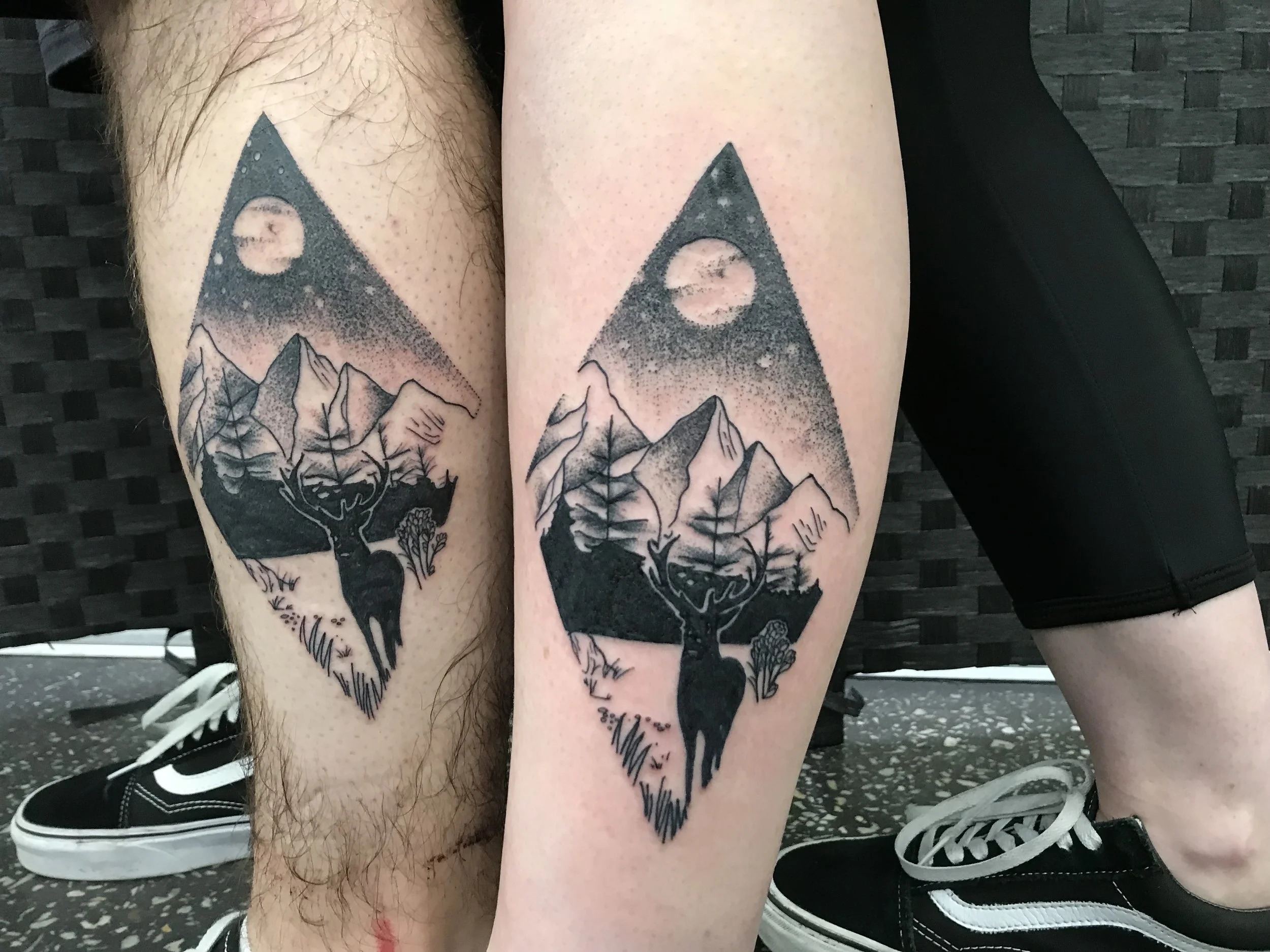 Landscape matching tattoos dotwork