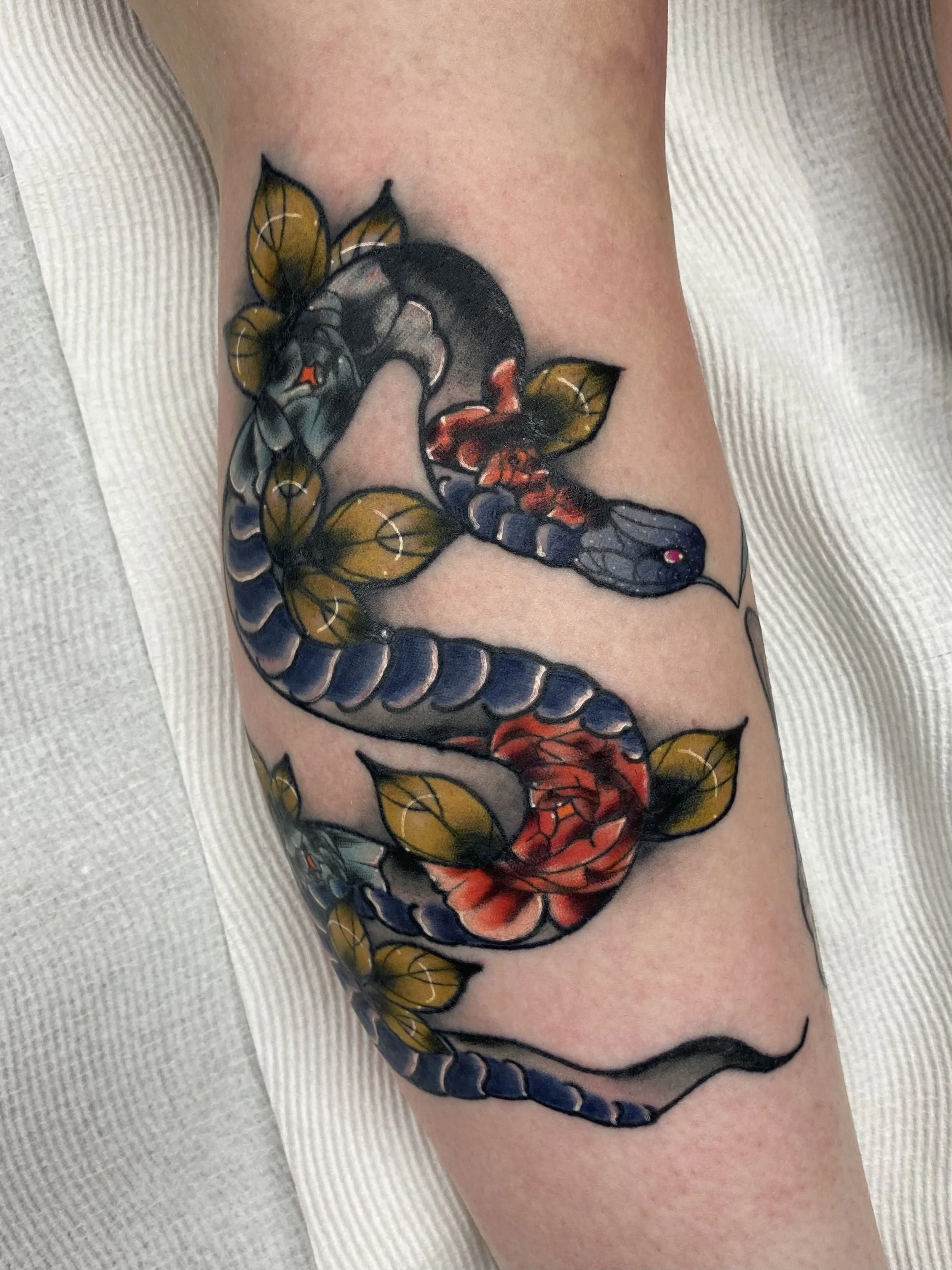 Snake floral tattoo brisbane pop culture gaming 
