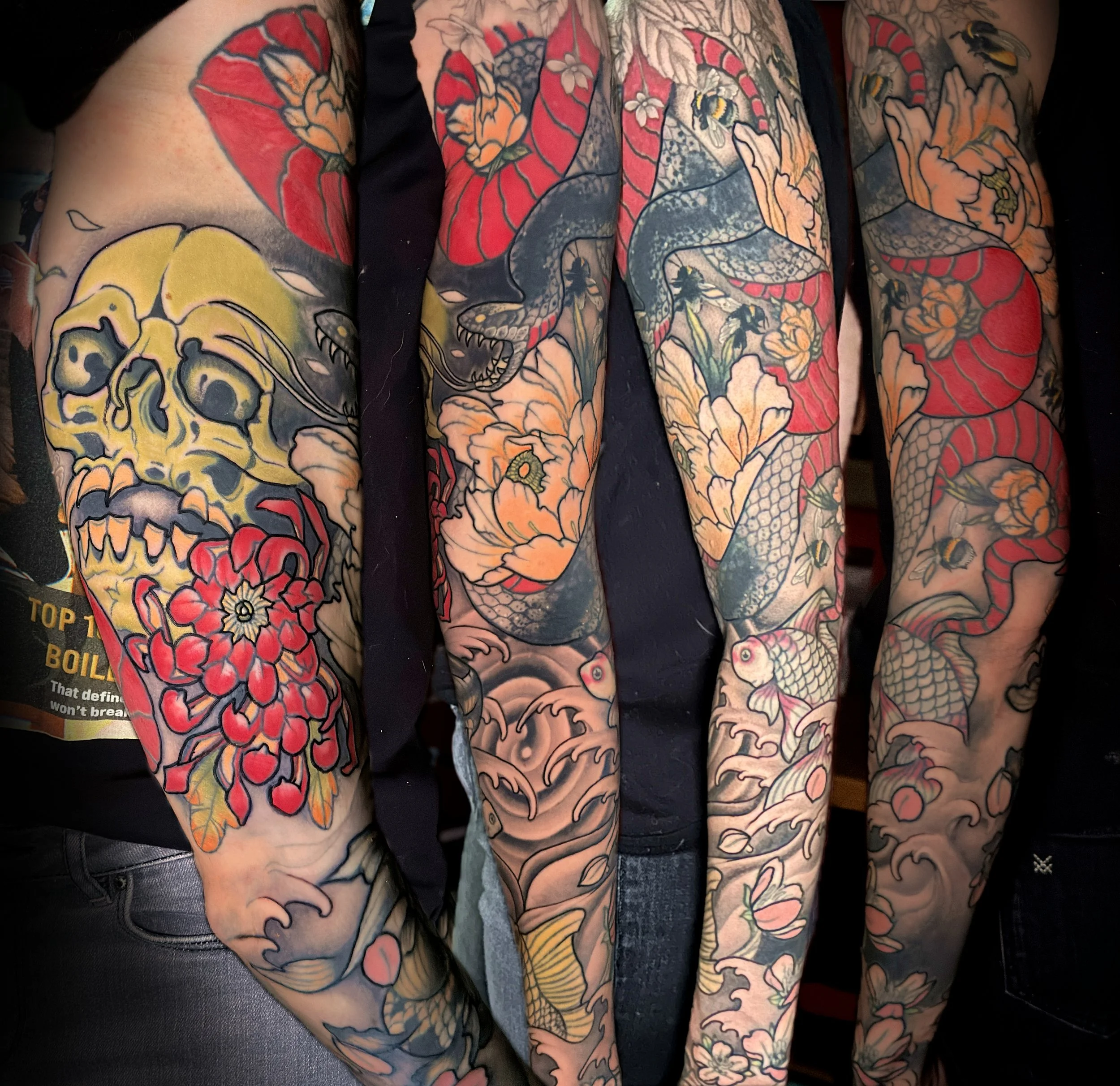 Snake floral tattoo sleeve brisbane pop culture gaming 