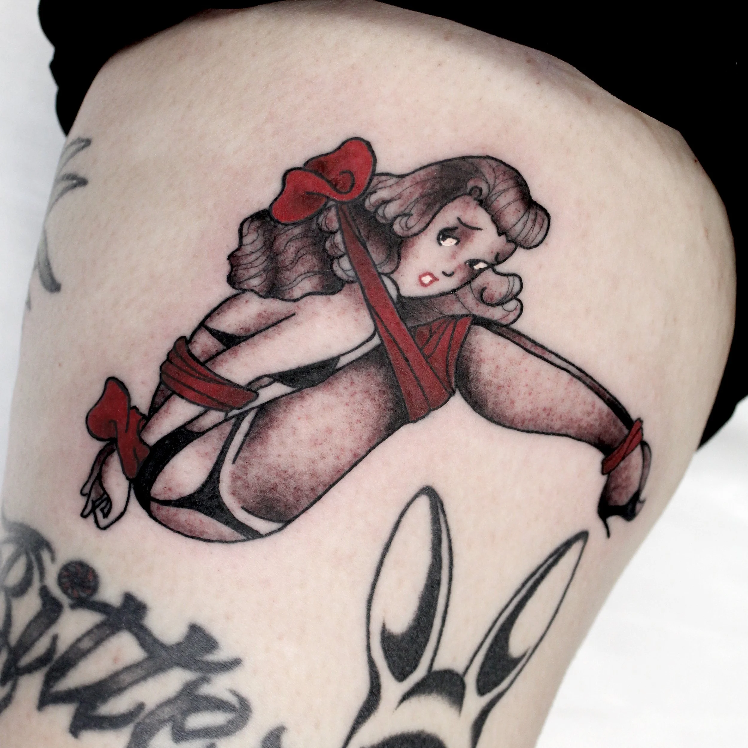 Pinup tattoo brisbane black grey 