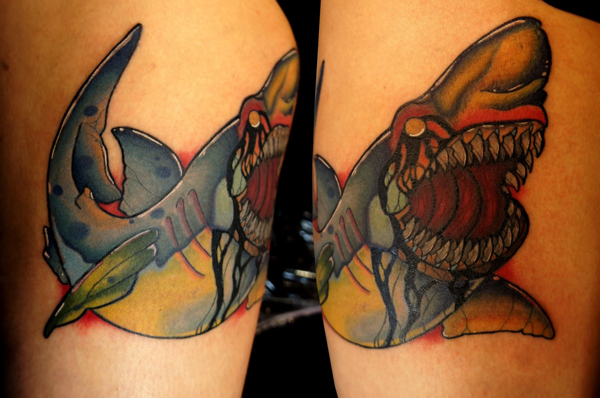 Shark thigh tattoo brisbane pop culture gaming tattooos