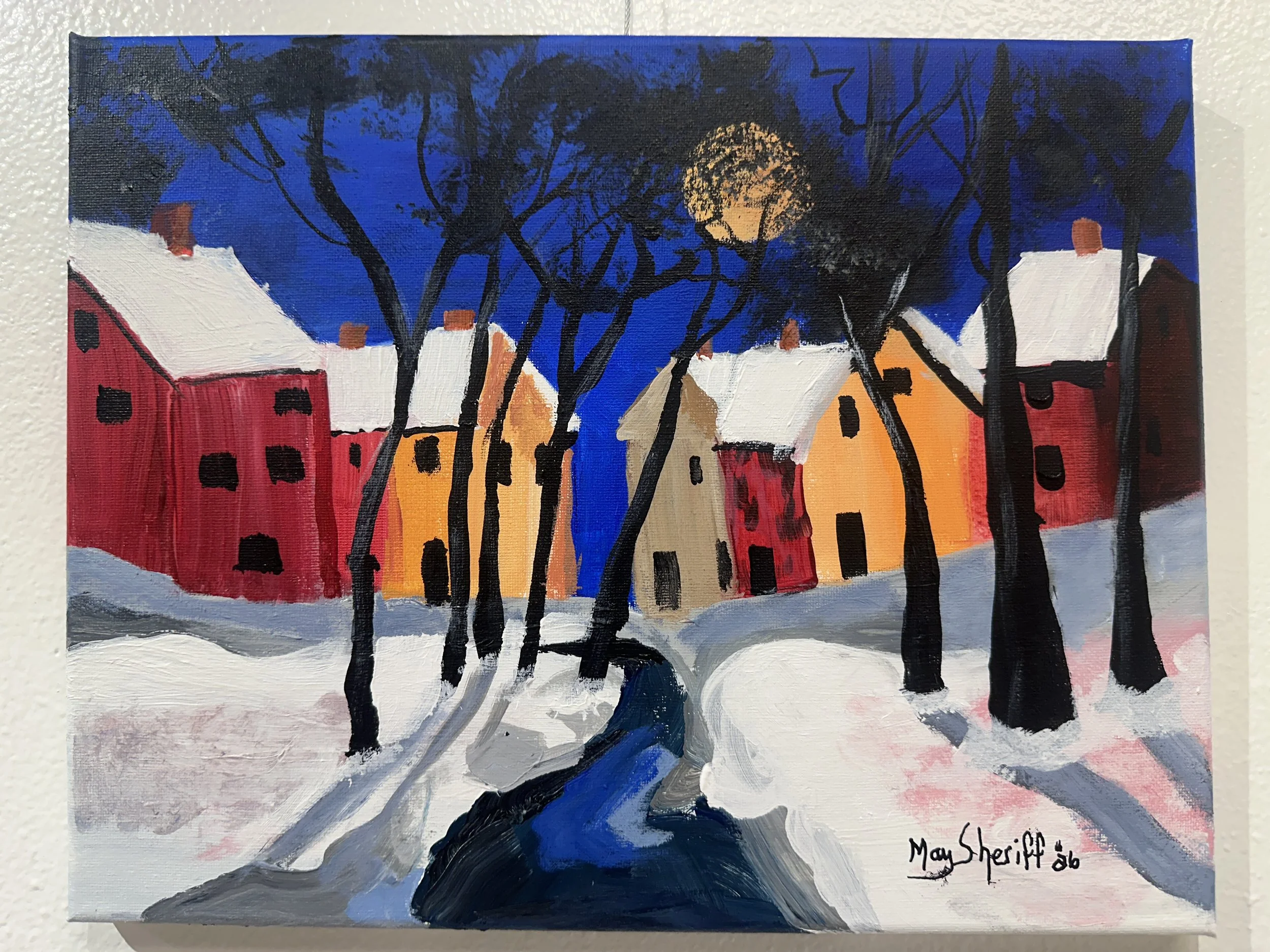 Winter Village by Moonlight - Original Acrylic by May Sheriff