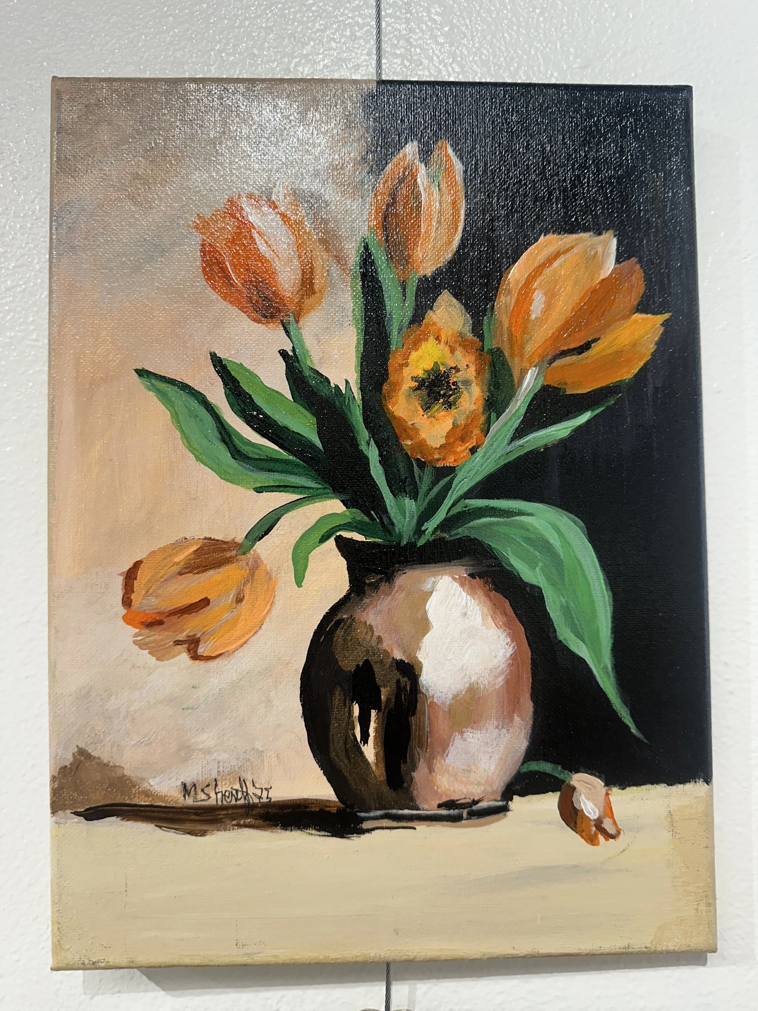 Moody Tulips: Original Acrylic on Canvas by May Sheriff