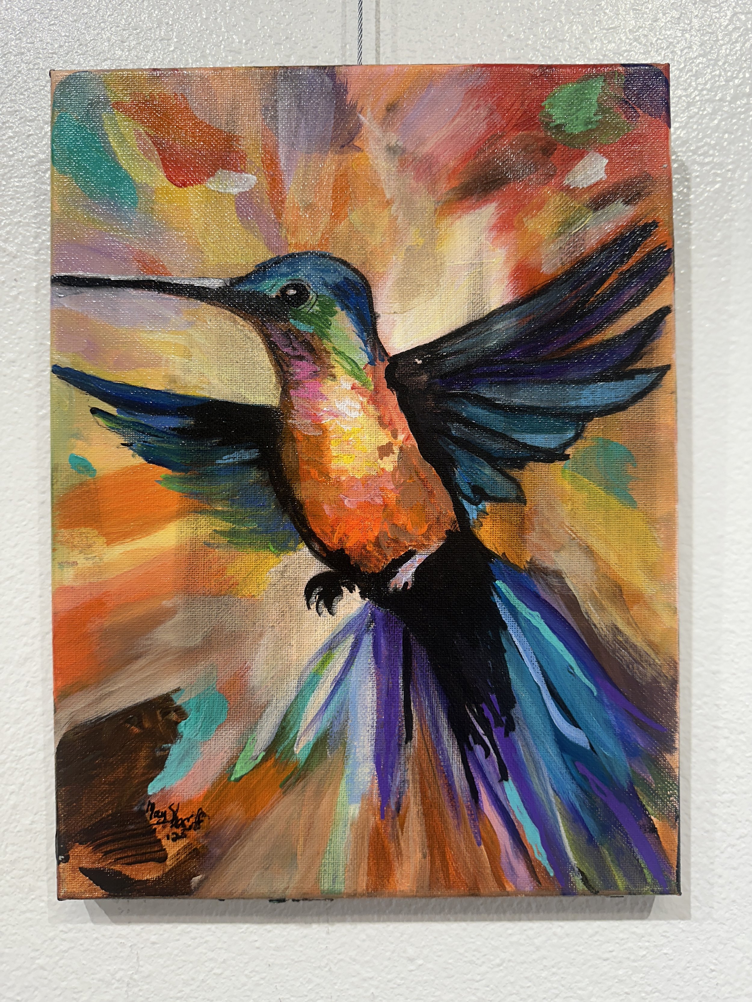 Vibrant Hummingbird: Original Acrylic on Canvas by May Sheriff