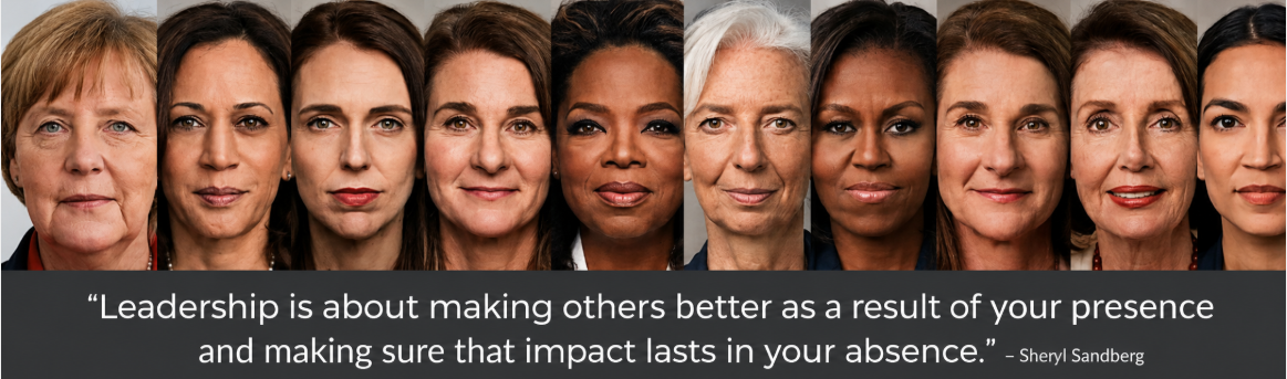 The world's greatest female leaders, with a quote about their impact by Sheryl Sandberg.