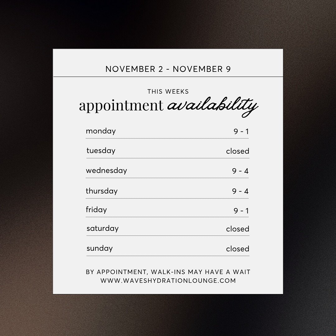 This week at Waves 💉✨

&mdash; Easy booking online, link in bio www.waveshydrationlounge.com 💻 

&mdash; Call/Text/DM 209-456-7998 📲
