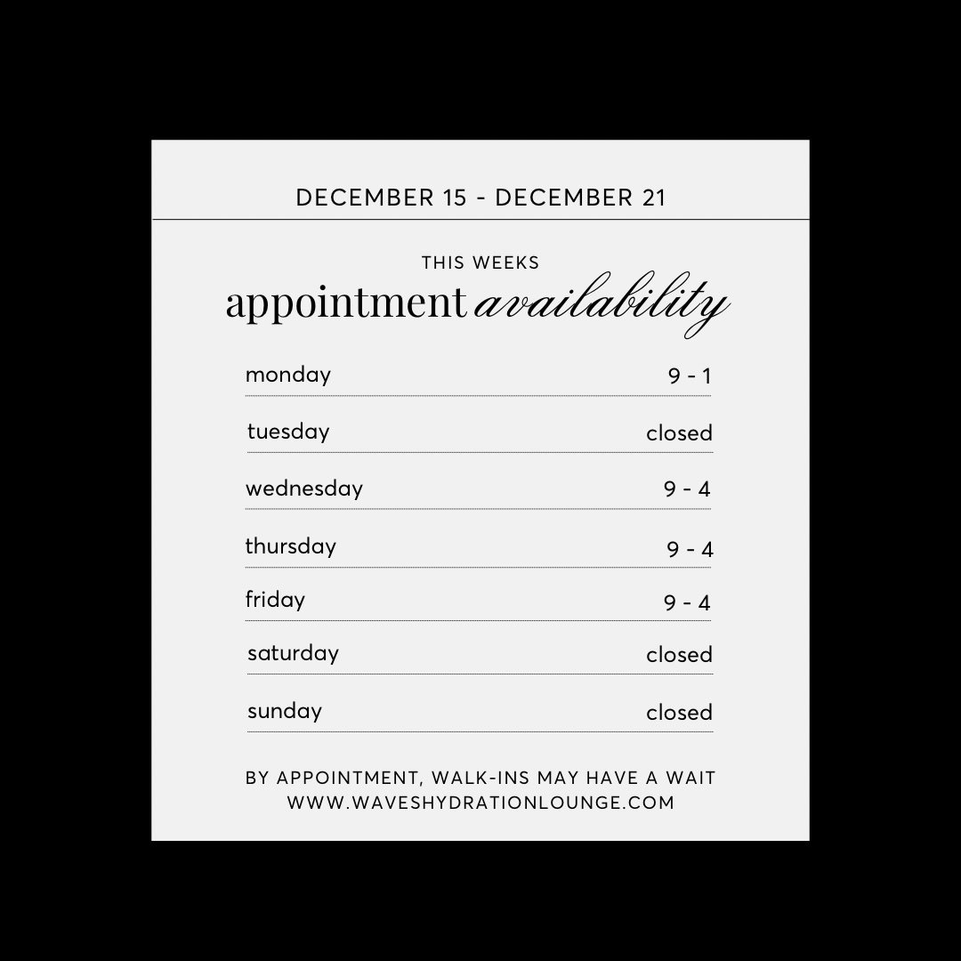 This week at Waves 💉✨

&mdash; Easy booking online, link in bio www.waveshydrationlounge.com 💻 

&mdash; Call/Text/DM 209-456-7998 📲