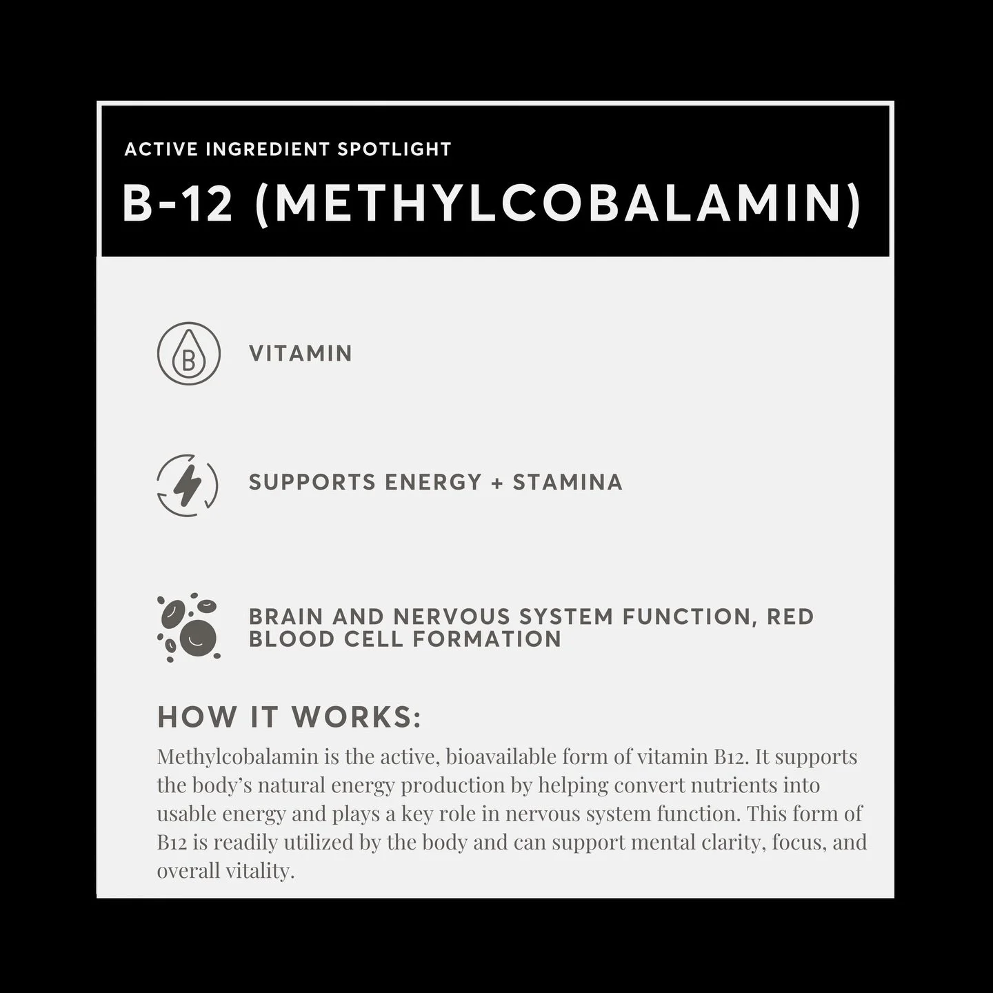 ✨ ACTIVE INGREDIENT SPOTLIGHT: Vitamin B12 (Methylcobalamin) ✨

Not all B12 is created equal. At Waves, we use methylcobalamin. This version is the active, bioavailable form of vitamin B12 that your body can use immediately.

Some clinics and supplem