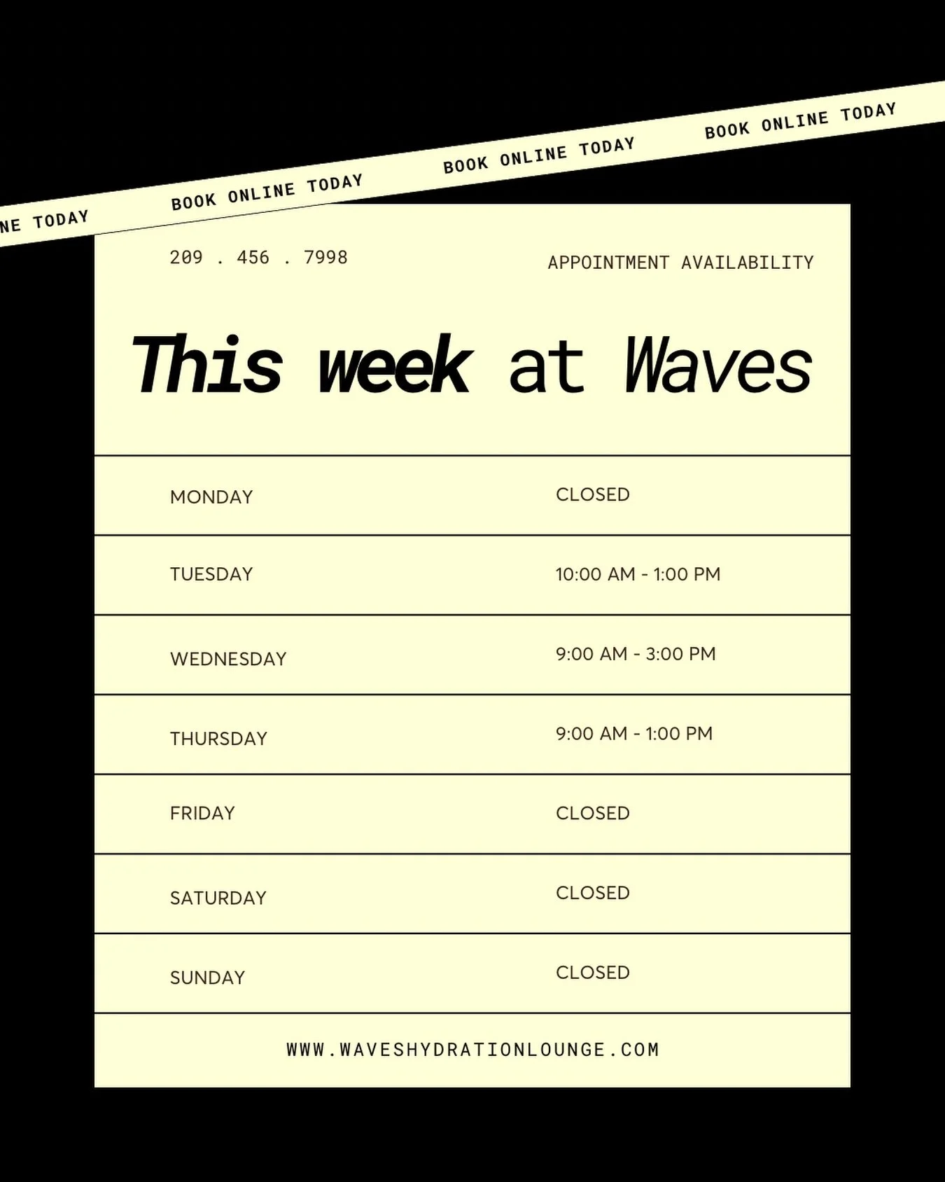 This week at Waves 💉✨

Your wellness, made easy.

Easy online booking &mdash; link in bio 💻

* A quick thank you from our family to yours! As our kiddos are home for summer break, our hours may look a little different at times. We truly appreciate 