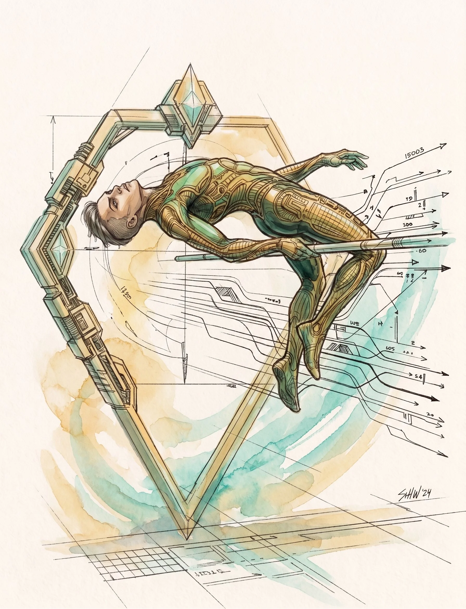 A man in business attire is falling over a hurdle in a track event at an outdoor stadium.