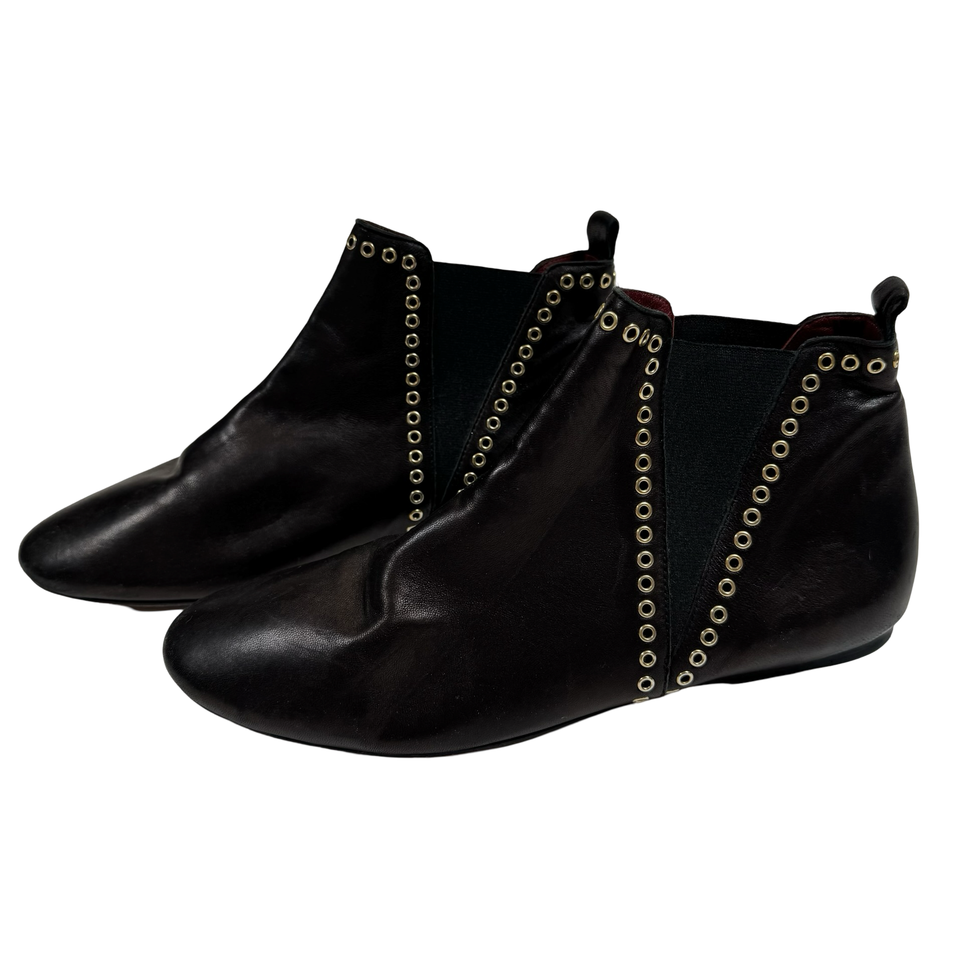 Isabel Marant Black / Gold Studded Flat Ankle Boots - 40