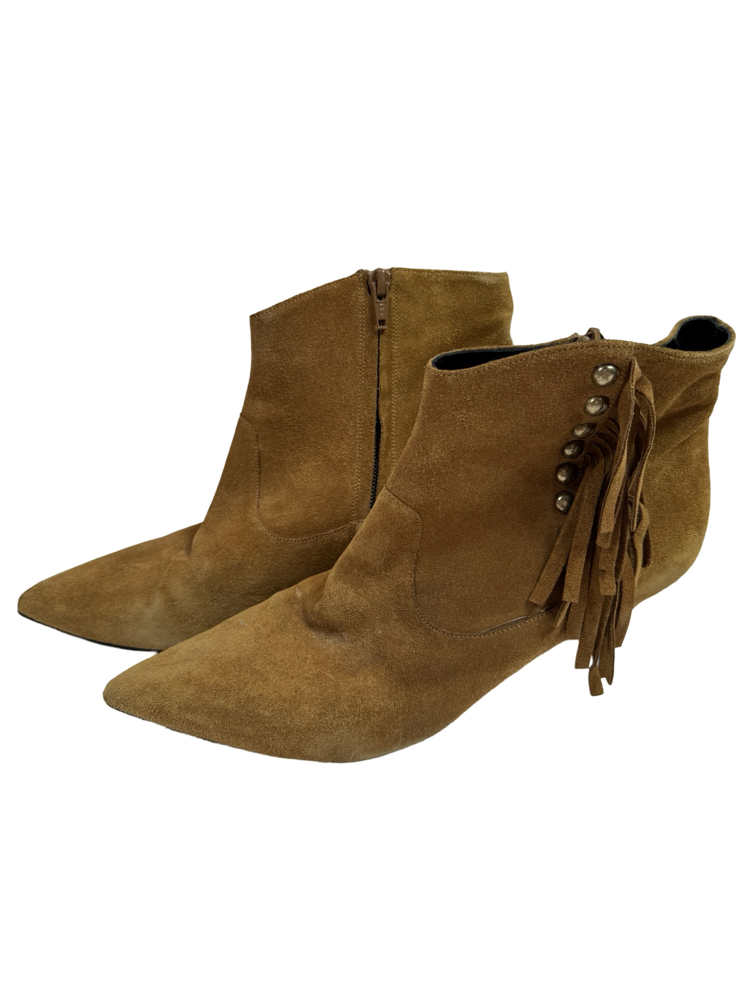 YSL Saint Laurent Tan Fringe Suede Ankle Boots - 40
