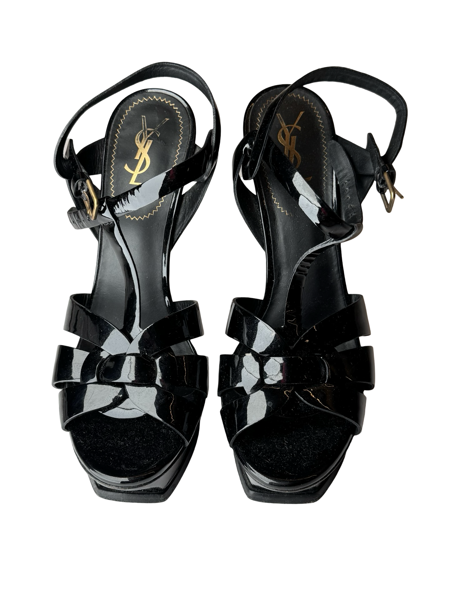 YSL Saint Laurent Black Patent Leather Tribute Platform Heels - 39.5