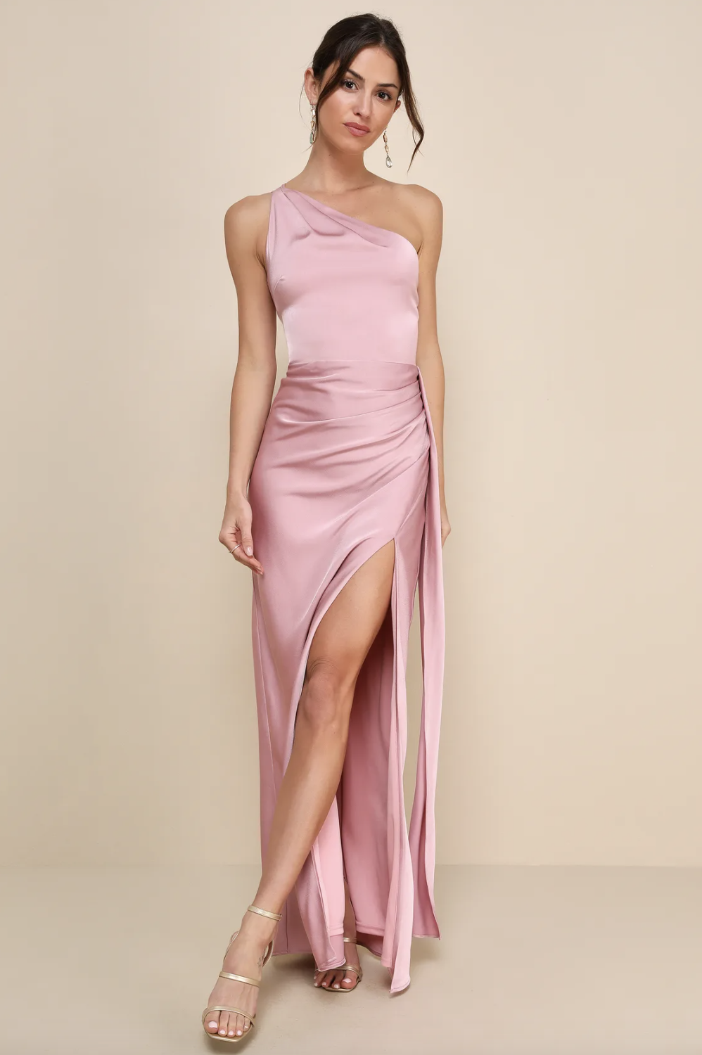 Lulus "Signature Elegance Rose Satin One-Shoulder Maxi Dress" - On Poshmark for $40