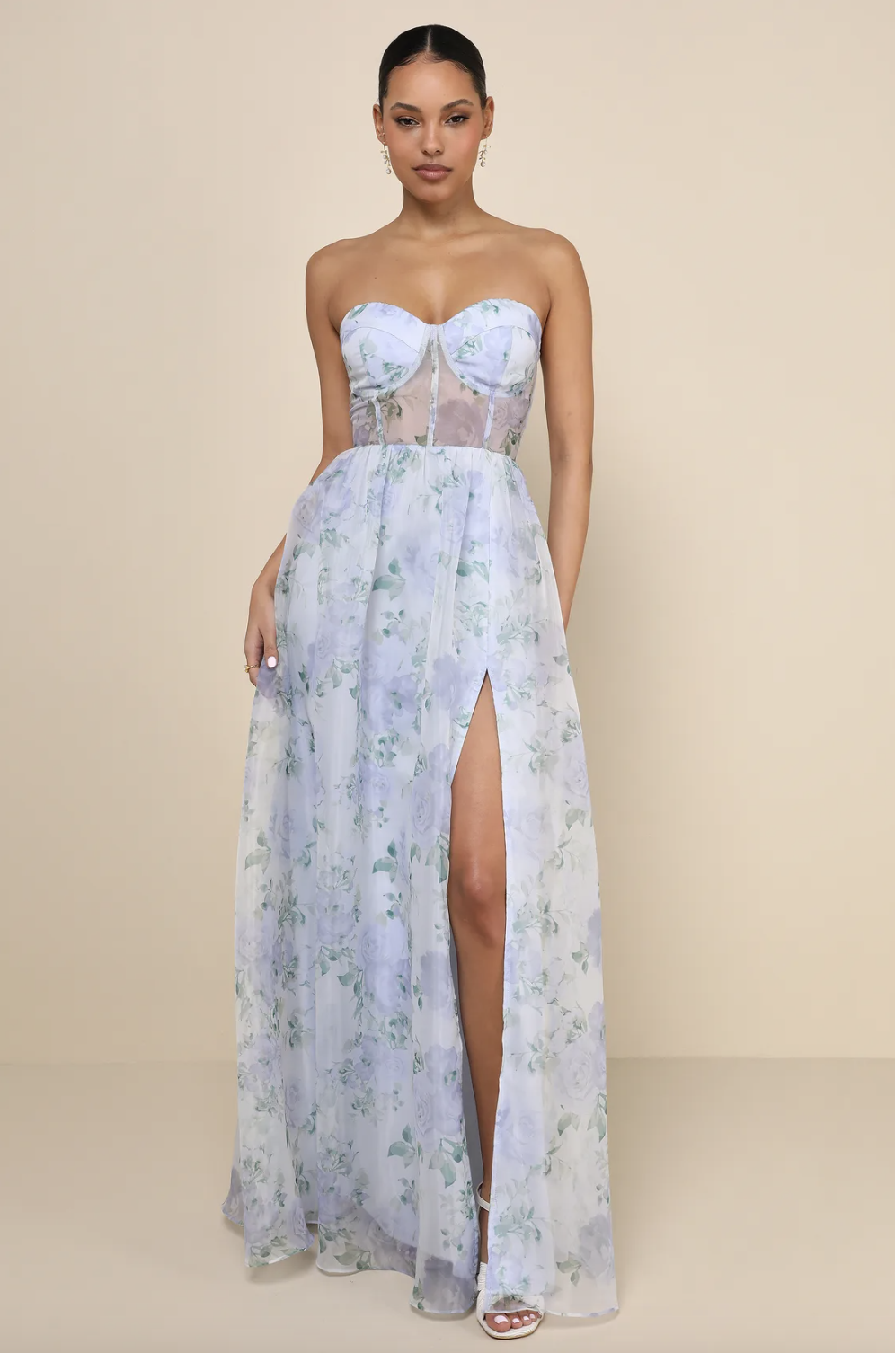 Lulus "Charming Sweetness Periwinkle Floral Organza Bustier Maxi Dress"
- On Poshmark for $85