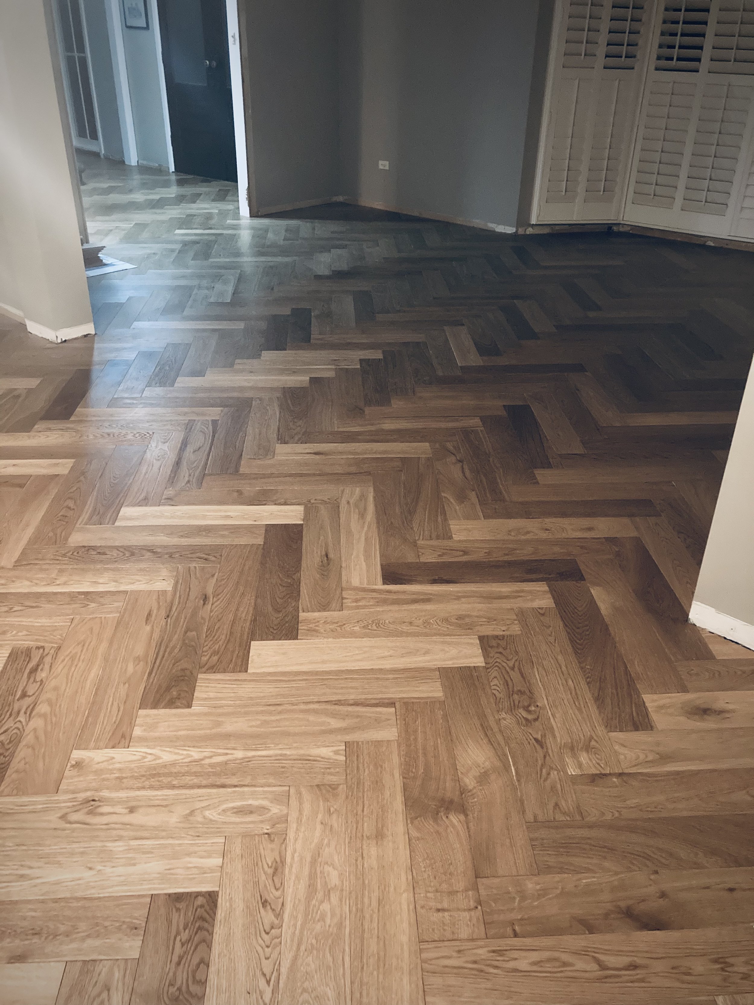 Chevron Parquetry flooring installation, Castle Hill.