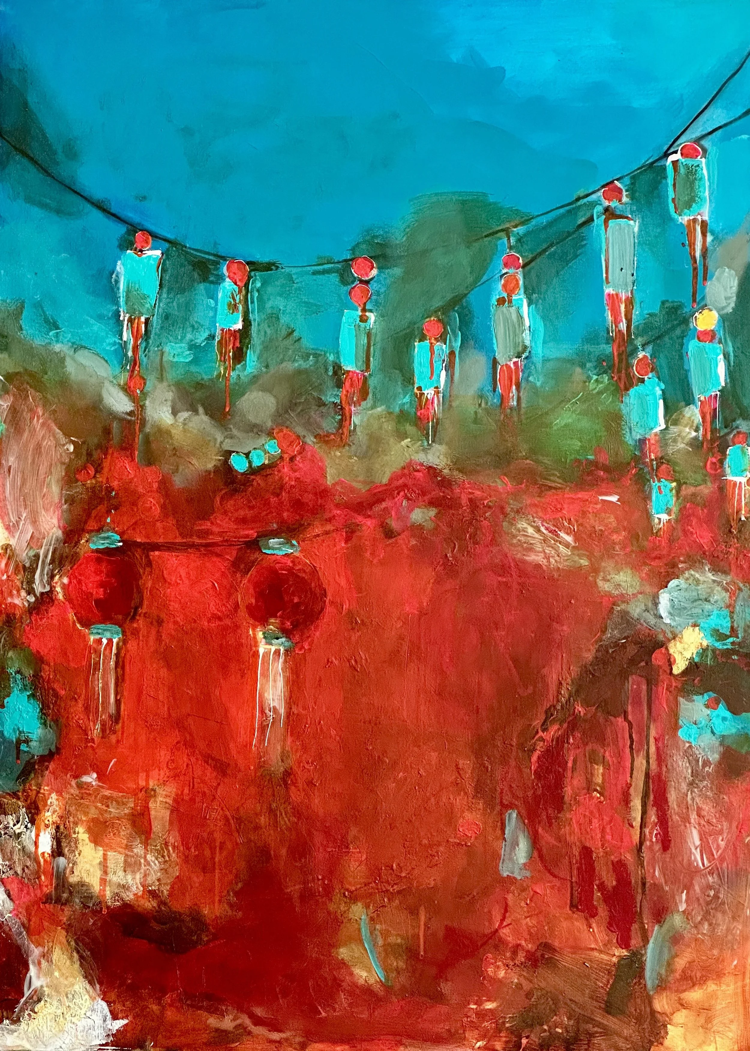 Canvas Connections artist Kavita Chachcha's acrylic on canvas artwork String the Lights 2