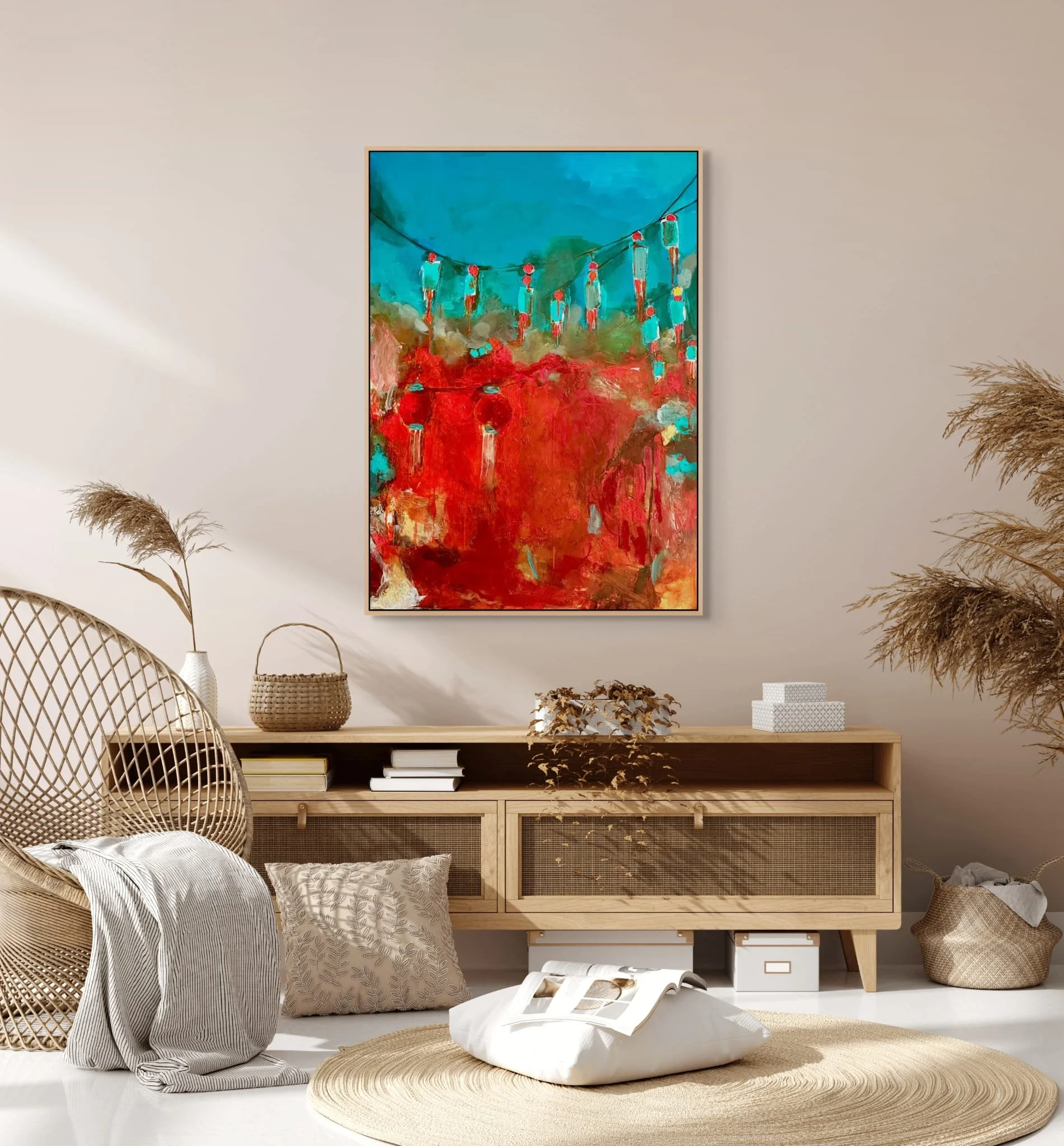 Canvas Connections artist Kavita Chachcha's acrylic on canvas artwork String the Lights 2 - in situ image