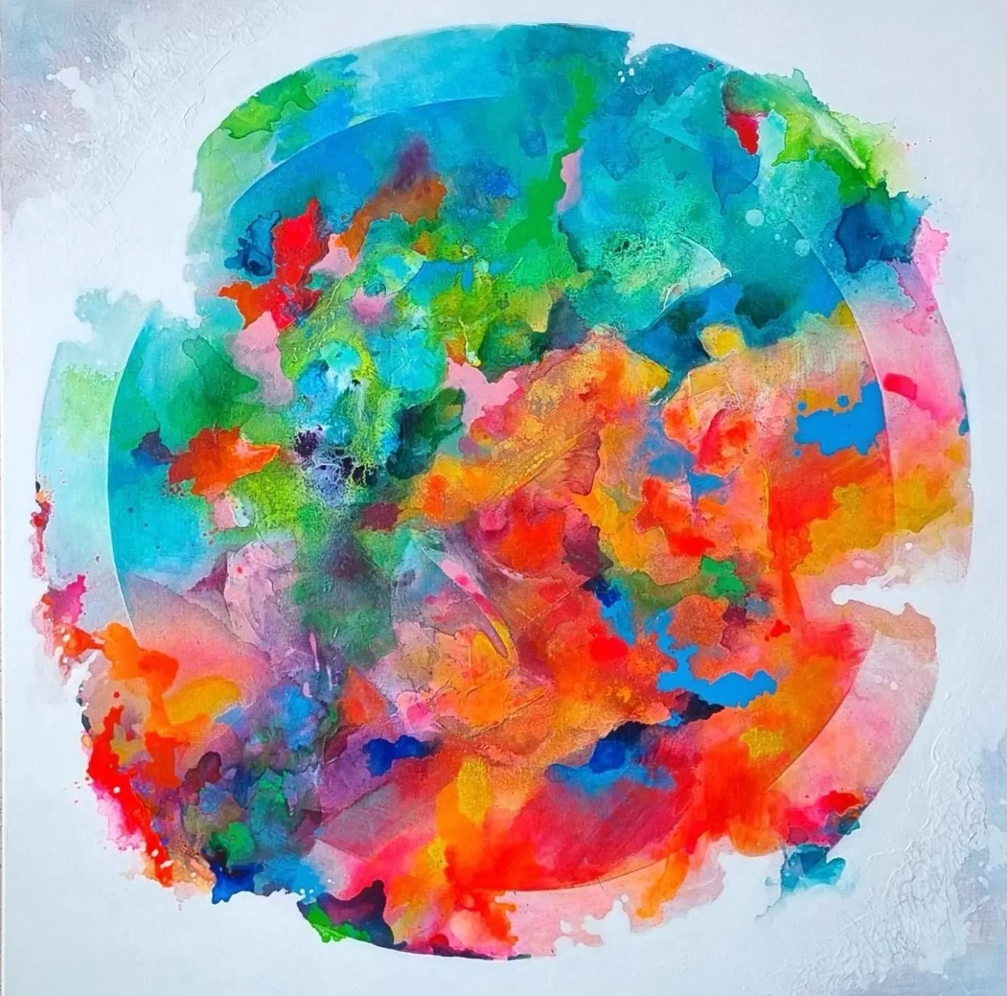 Emerge
91cm x 91cm
Mixed media on stretched canvas

EMERGE, an abstract painting, depicts the resurgence of colours in our lives following the sanitized and inward focussed period during the peak of COVID. The white symbolizes the sanitized and seclu