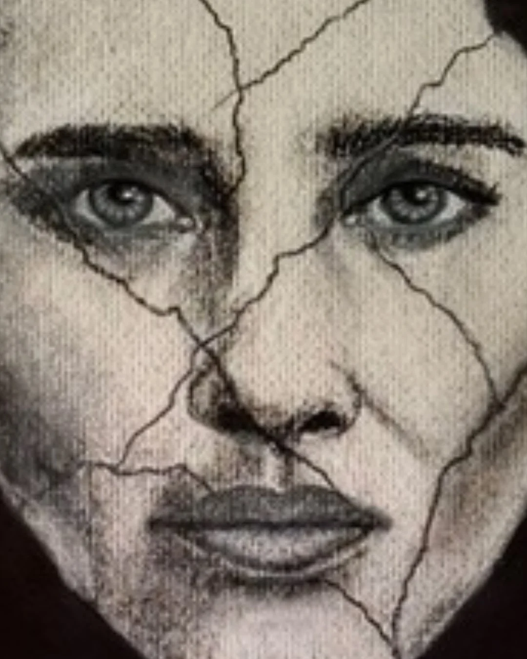 Canvas Connections artist Latana's mixed media artwork titled  Fractured, Dialogue of the souls series. Detail image.