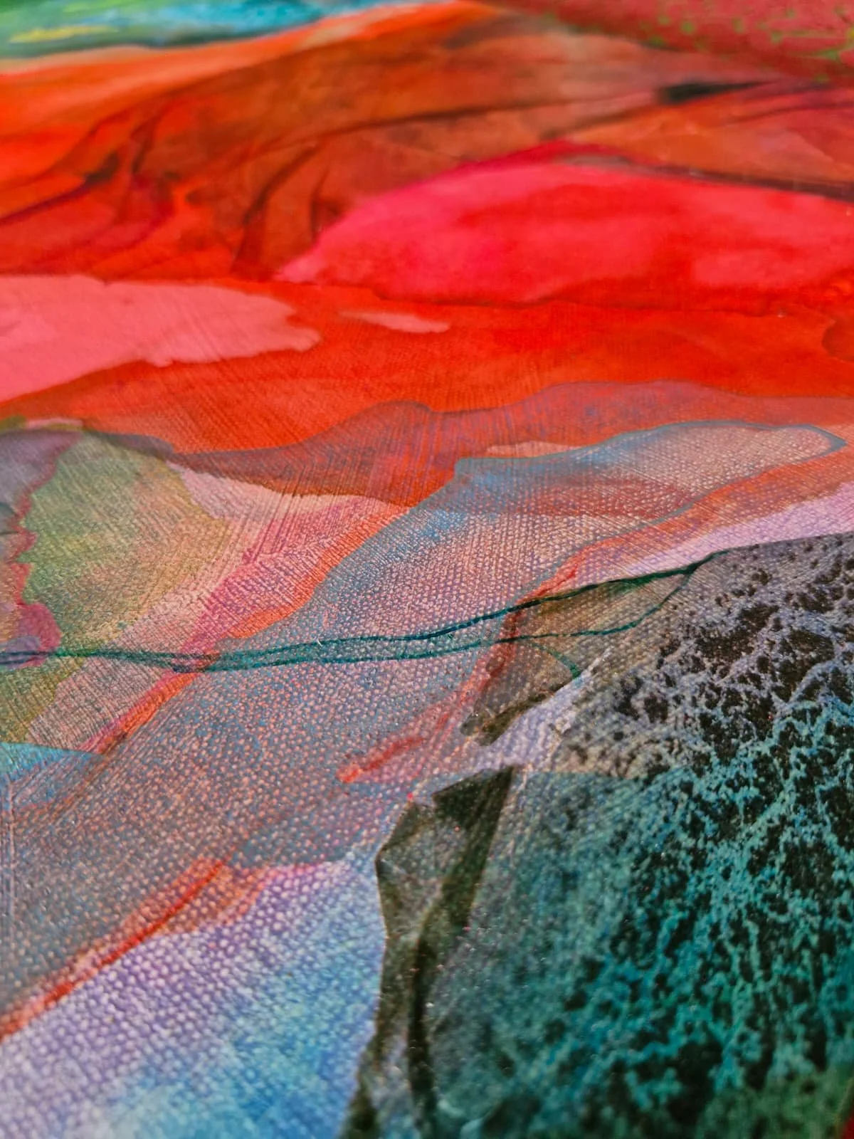 Confluence 1 is a vibrant, layered and textural art by Canvas Connections multidisciplinary artist Aparna Chakravarty