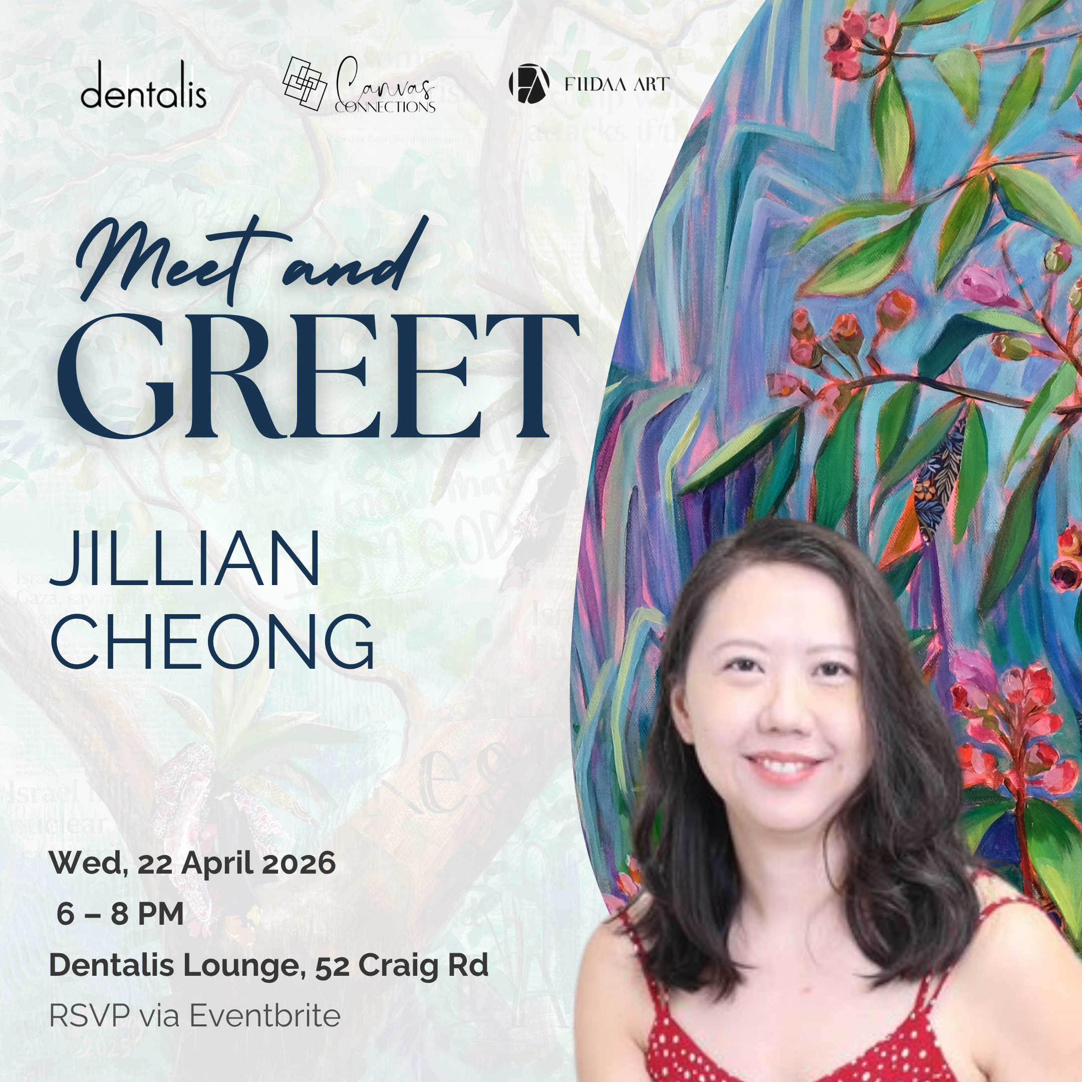Within the Landscape exhibition at the Dentalis. Meet and Greet Canvas Connections artist Jillian Cheong.