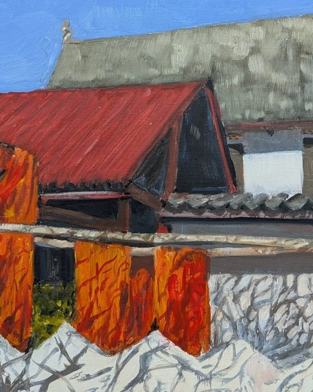 Canvas Connections artist Berenika Drazewska's artwork titled Monk's Laundry Day, detail image