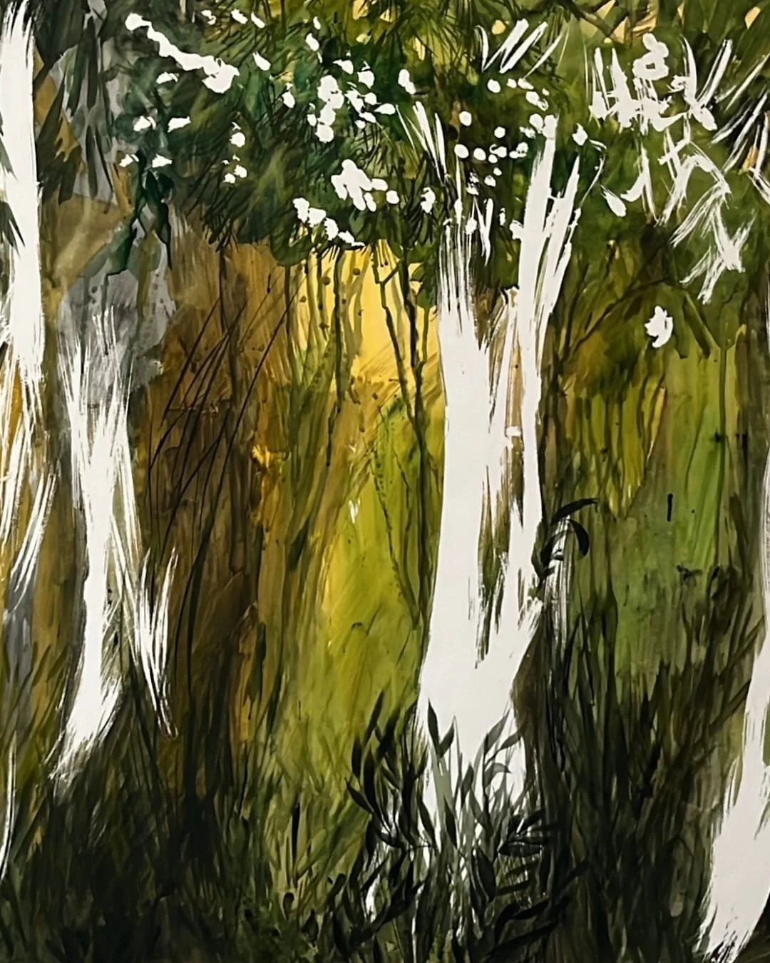 Detail of watercolour on paper painting titled Deep Forest by Canvas Connections artist Susan Olij