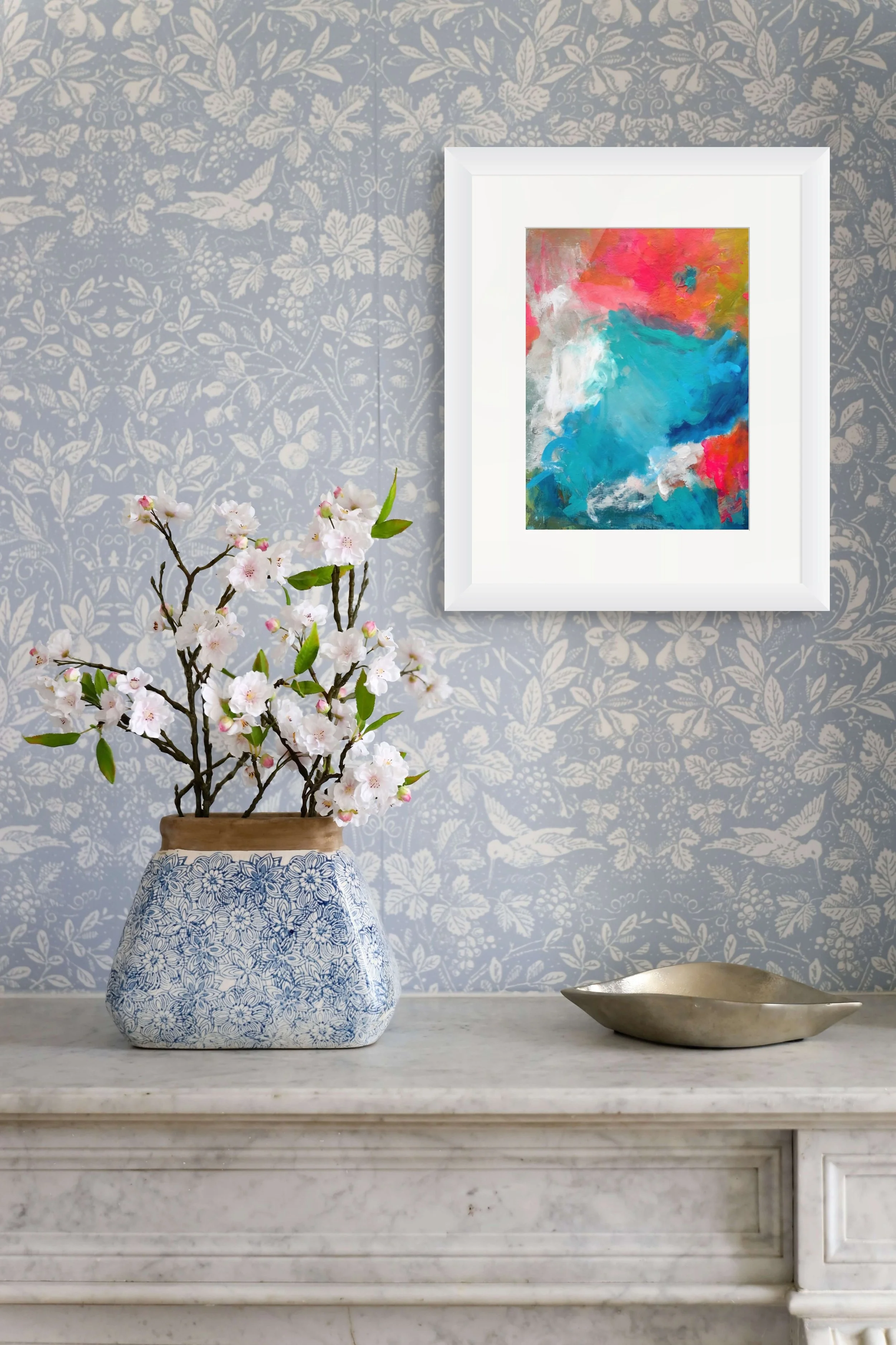 Canvas Connections artist Kavita Chachcha's acrylic on paper artwork Sunset & Sunrise 2. In situ image