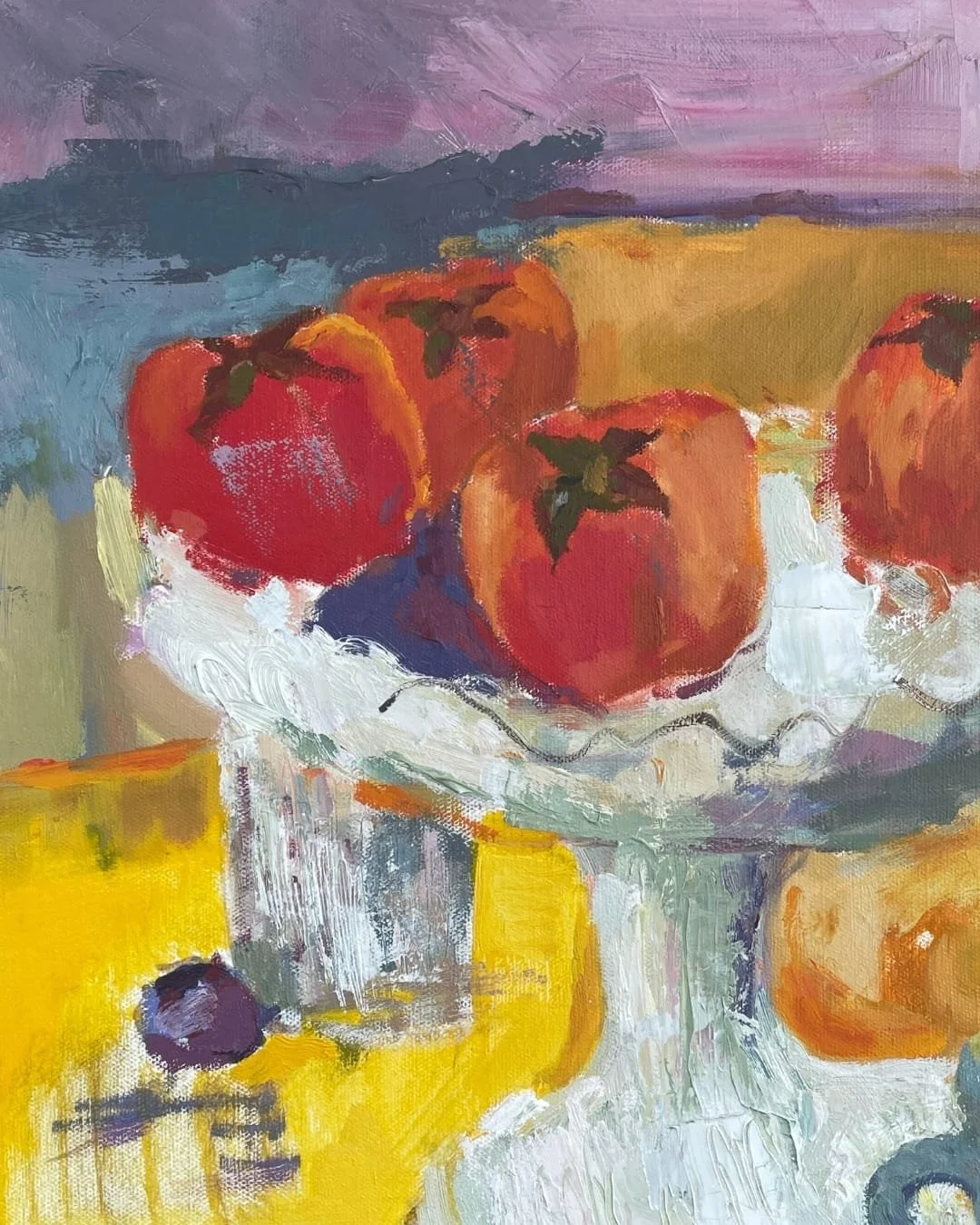 Canvas Connections artist Irina Forrester's artwork titled Persimmons in White Vase, detail image