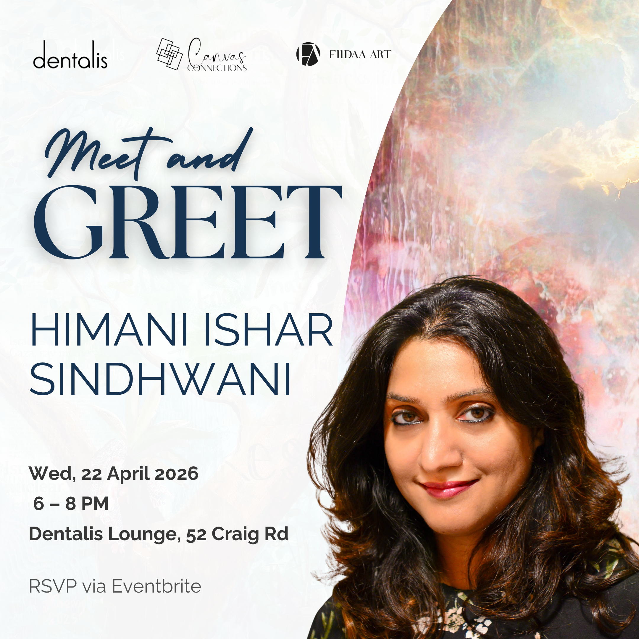 Within the Landscape exhibition at the Dentalis. Meet and Greet Canvas Connections artist Himani Ishar Sindhwani.
