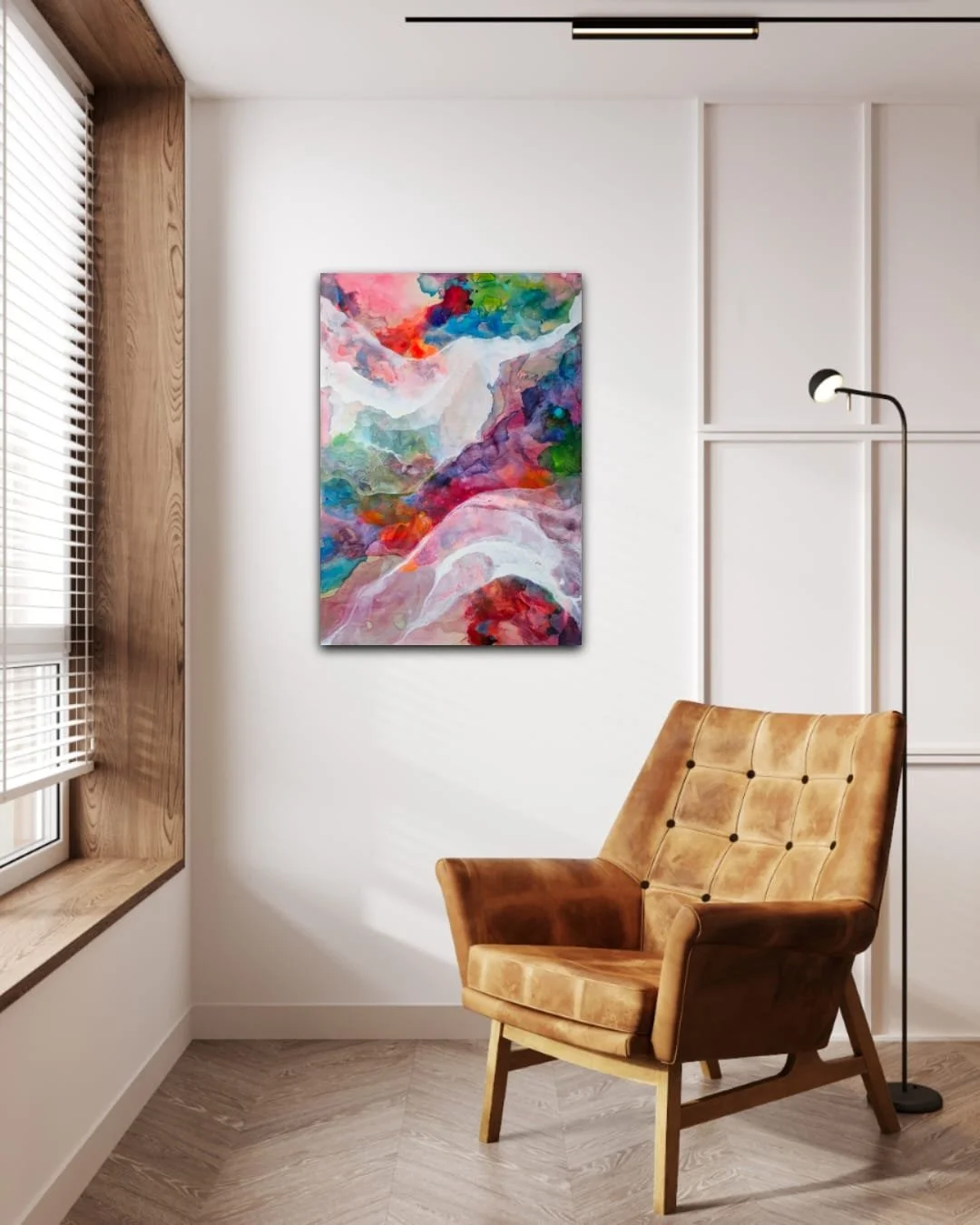 Cascade 1 is a vibrant, layered and textural art by Canvas Connections multidisciplinary artist Aparna Chakravarty