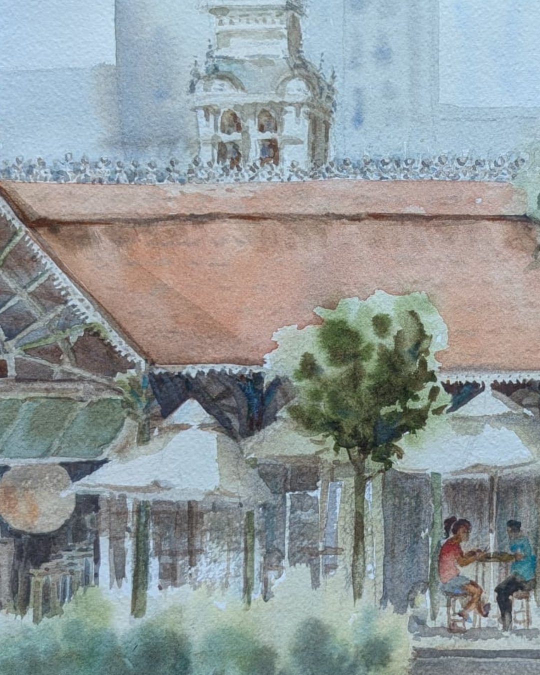 Canvas Connections artist Berenika Drazewska's artwork titled Meeting at Lau Pa Sat, detail image