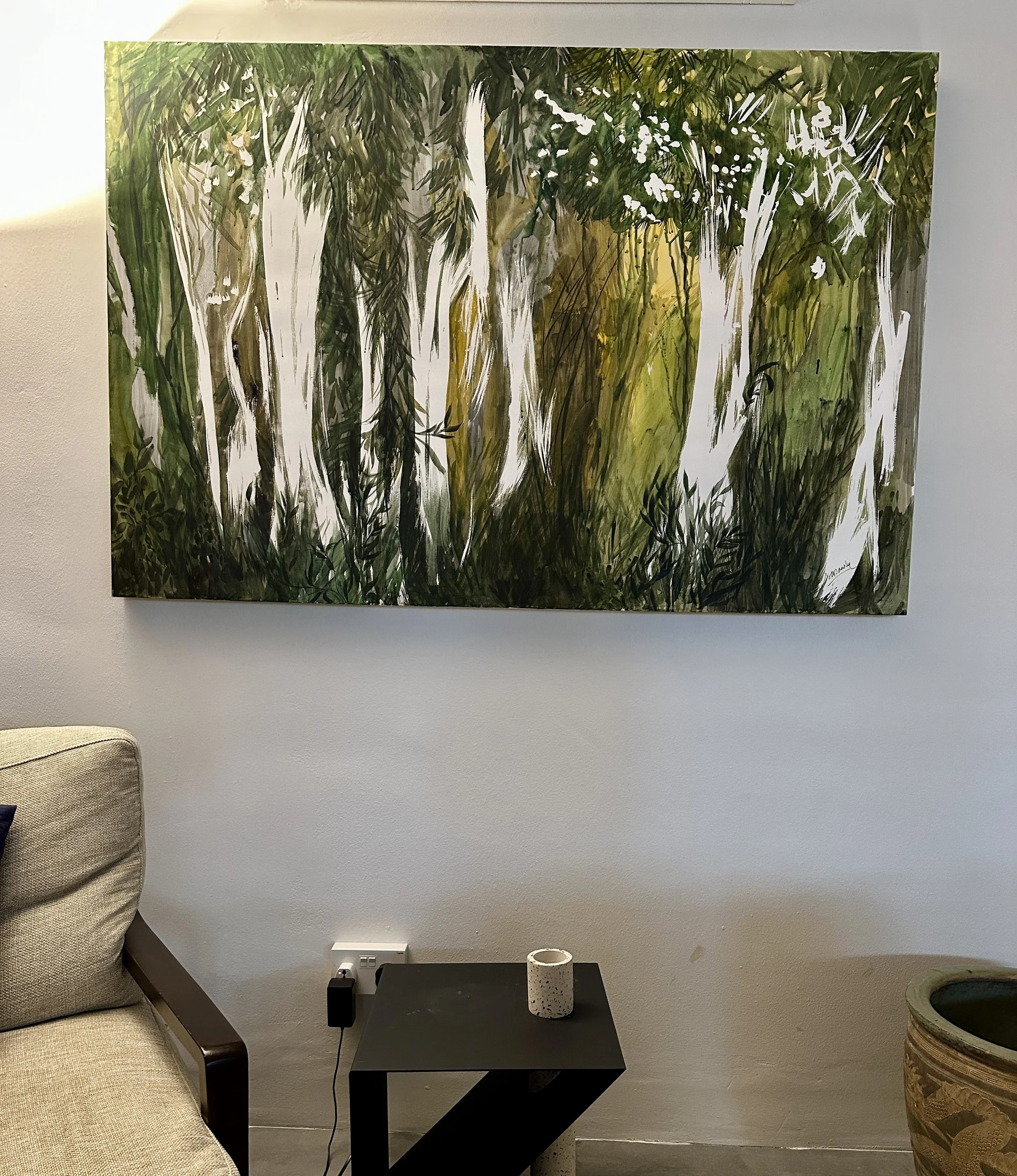 Insitu image of watercolour on paper painting titled Deep Forest by Canvas Connections artist Susan Olij