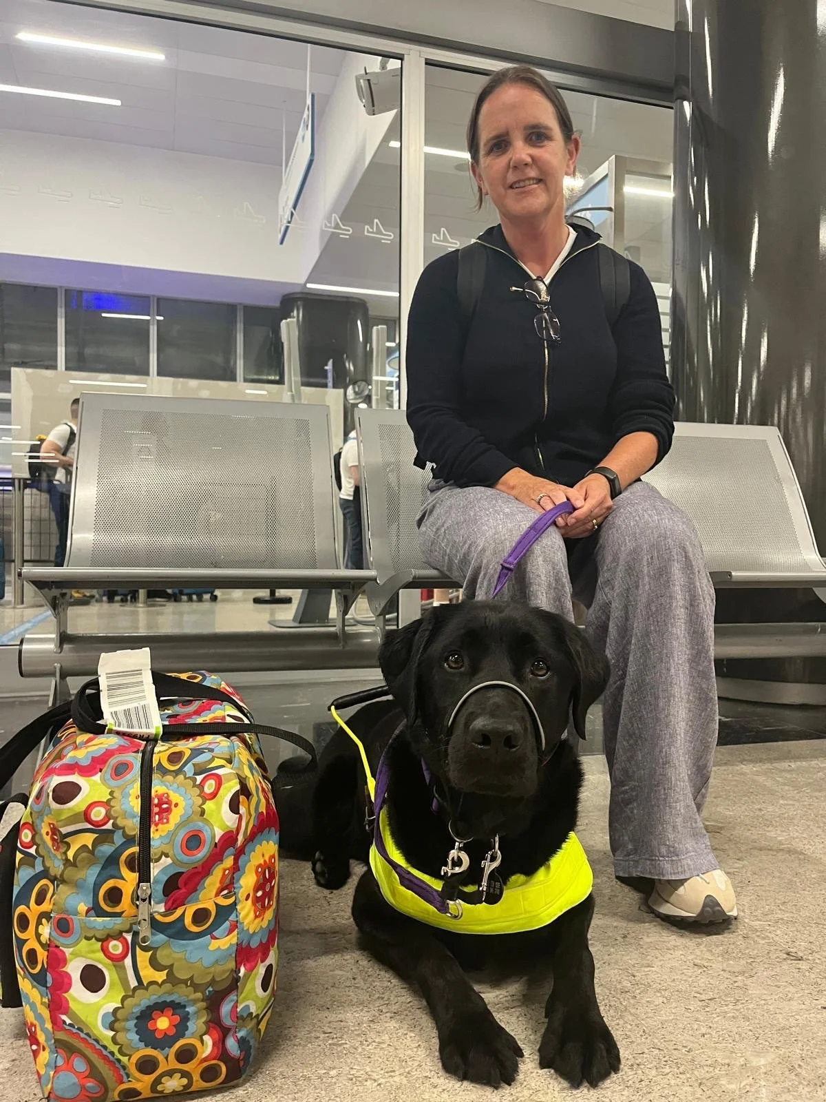 Parkinsons Disease, woman, black labrador, flight, DAA, airport, accessibility