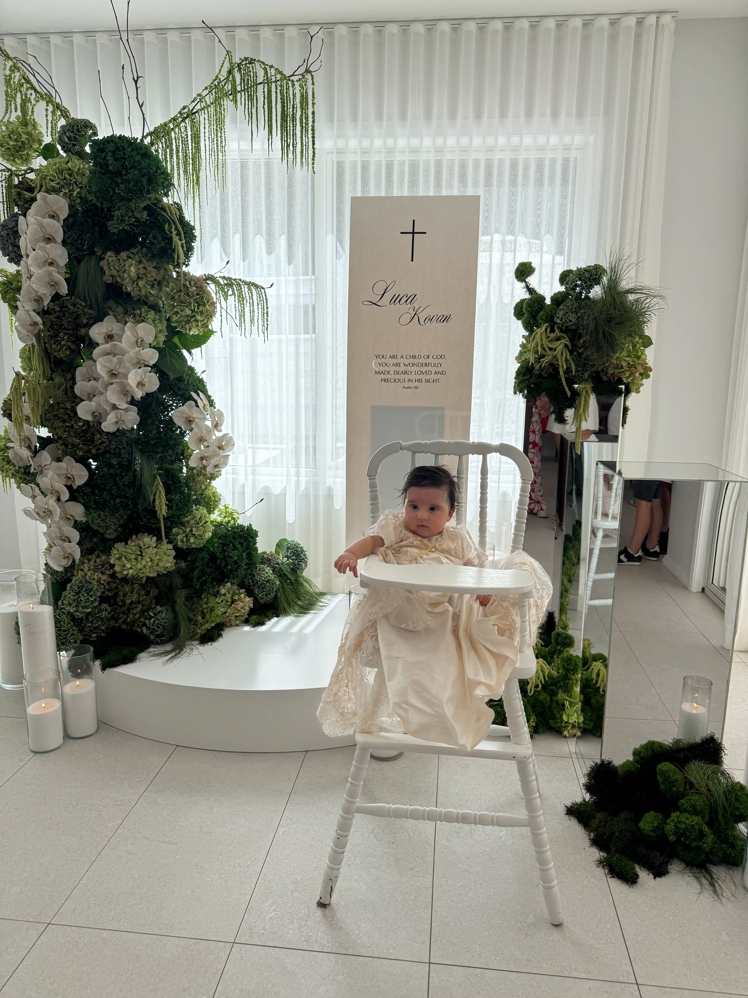 Mr Luca 🤍

The softest, most special day for our little boy.
A baptism setup with the most stunning fresh florals and so much love for Alex&rsquo;s baby boy ✨

Featuring our new platform stage and mirror plinths for a moment that means everything to