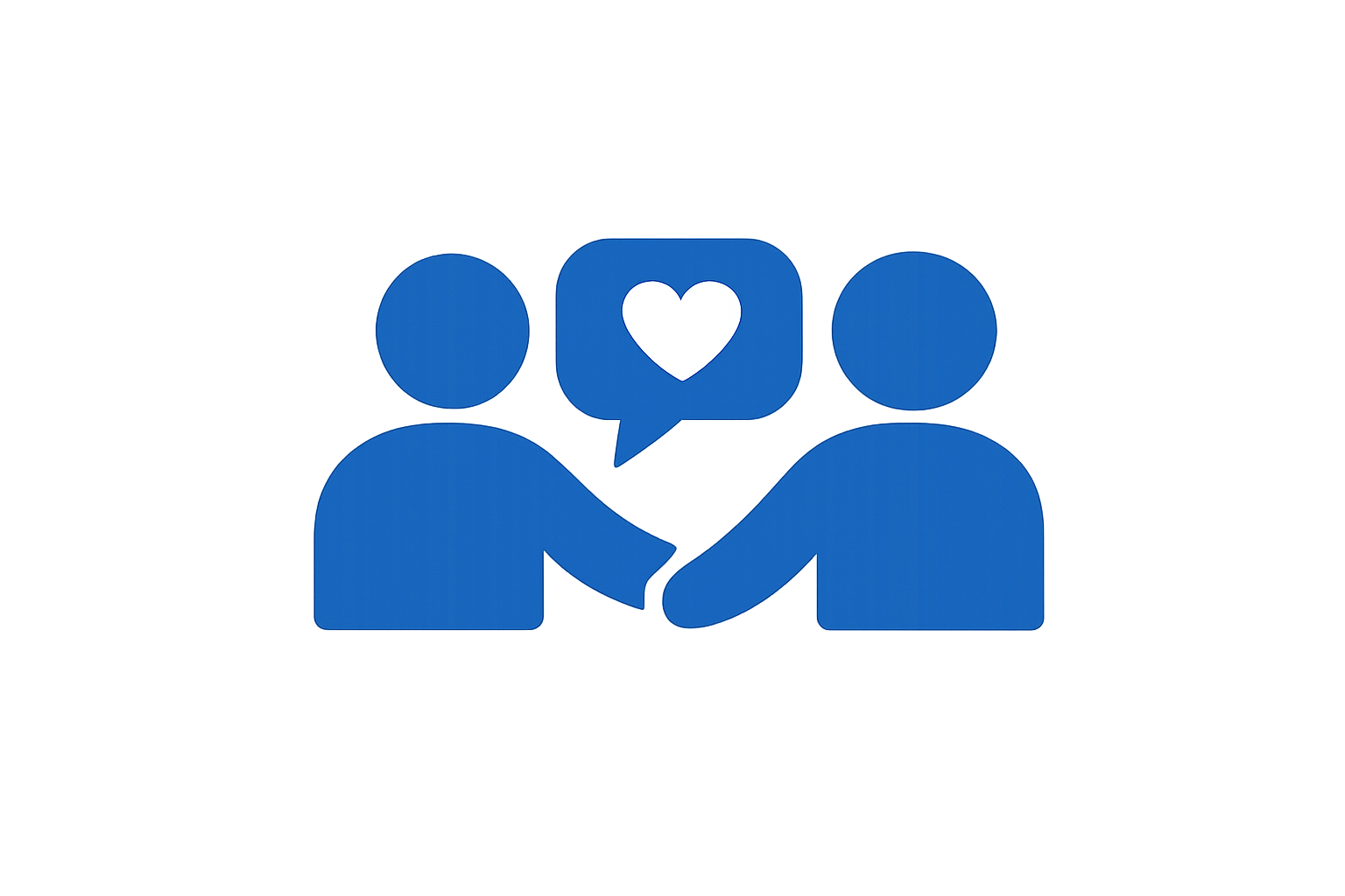 Icon of two people shaking hands, with a speech bubble containing a heart above them, representing love or relationship.