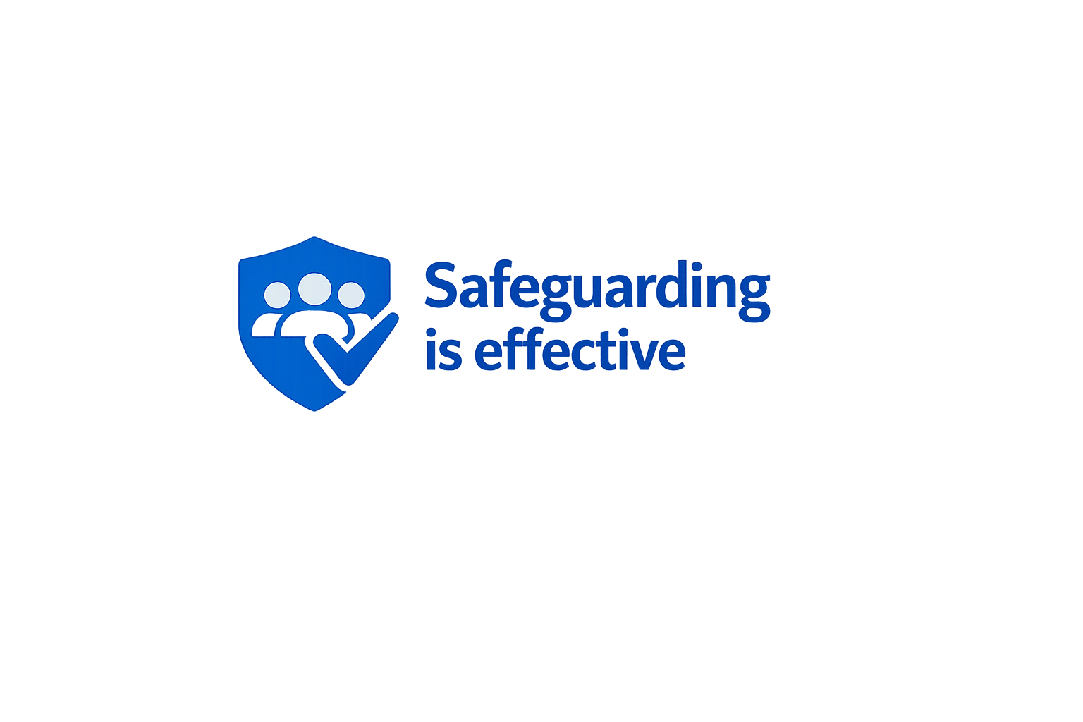Blue shield icon with three white dots representing people and a checkmark, alongside the text 'Safeguarding is effective'.