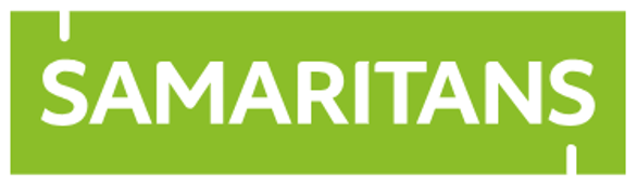 Green rectangular sign with the word 'SAMARITANS' in white, bold capital letters.