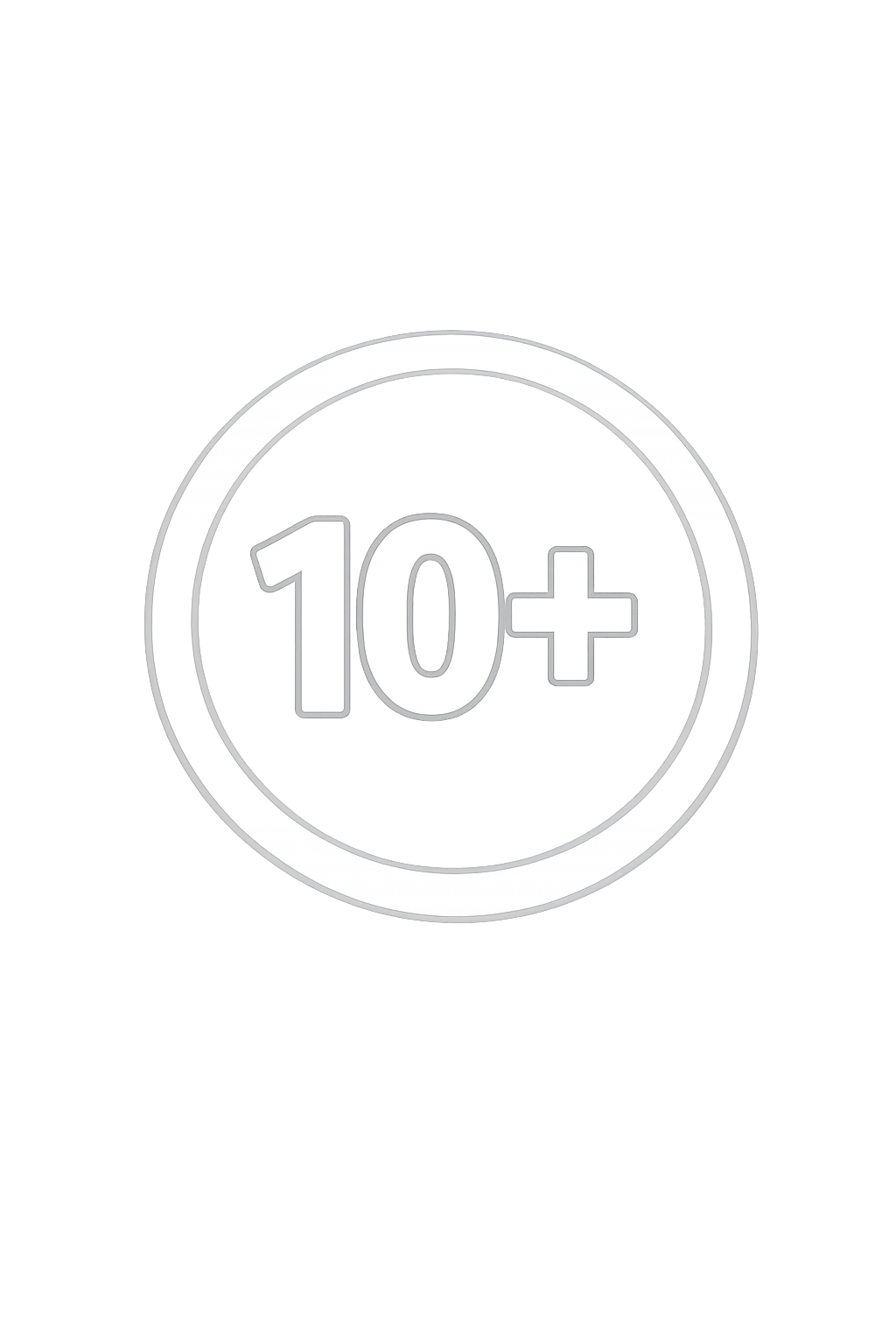 Glowing digital icon with the text '10+' indicating age restriction.