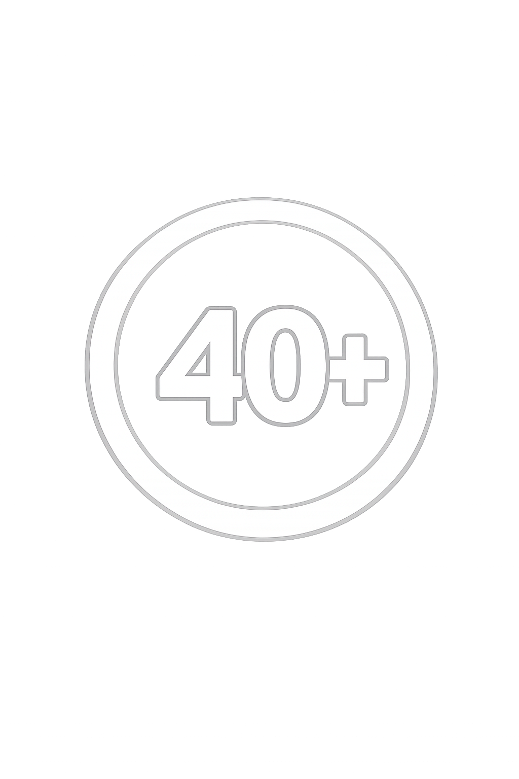 Graphic with white circle and bold text reading '40+' indicating age group.