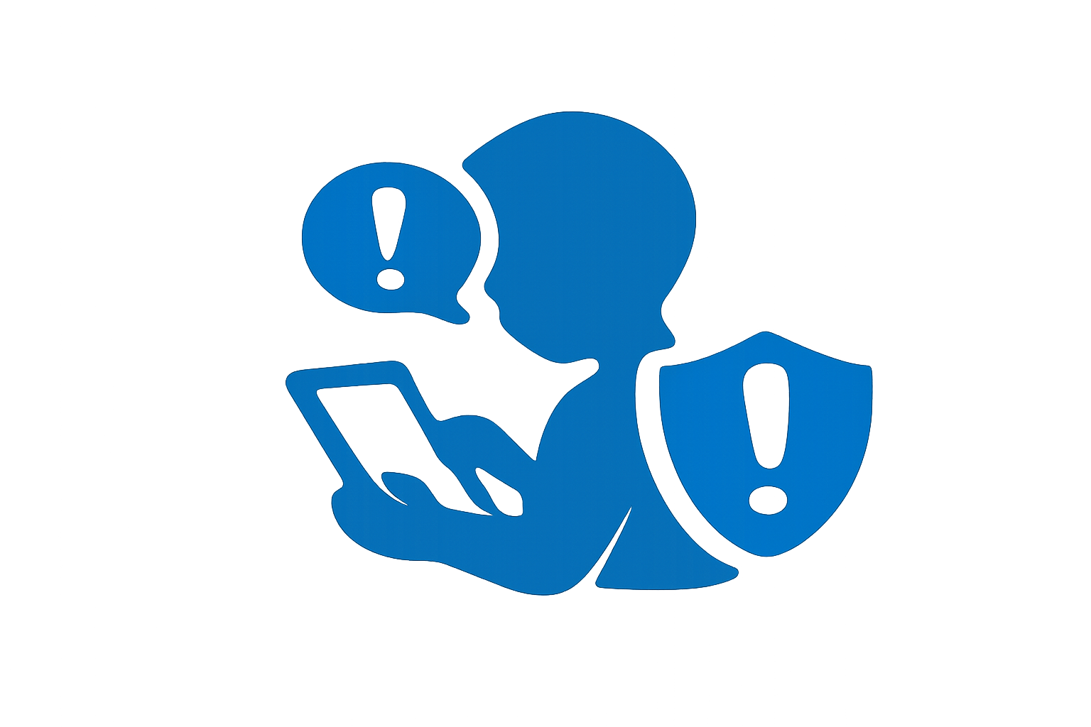 Child with tablet and warning shield