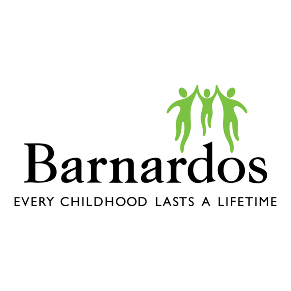 Logo for Barnardos featuring three green children holding hands, with the tagline "Every childhood lasts a lifetime."