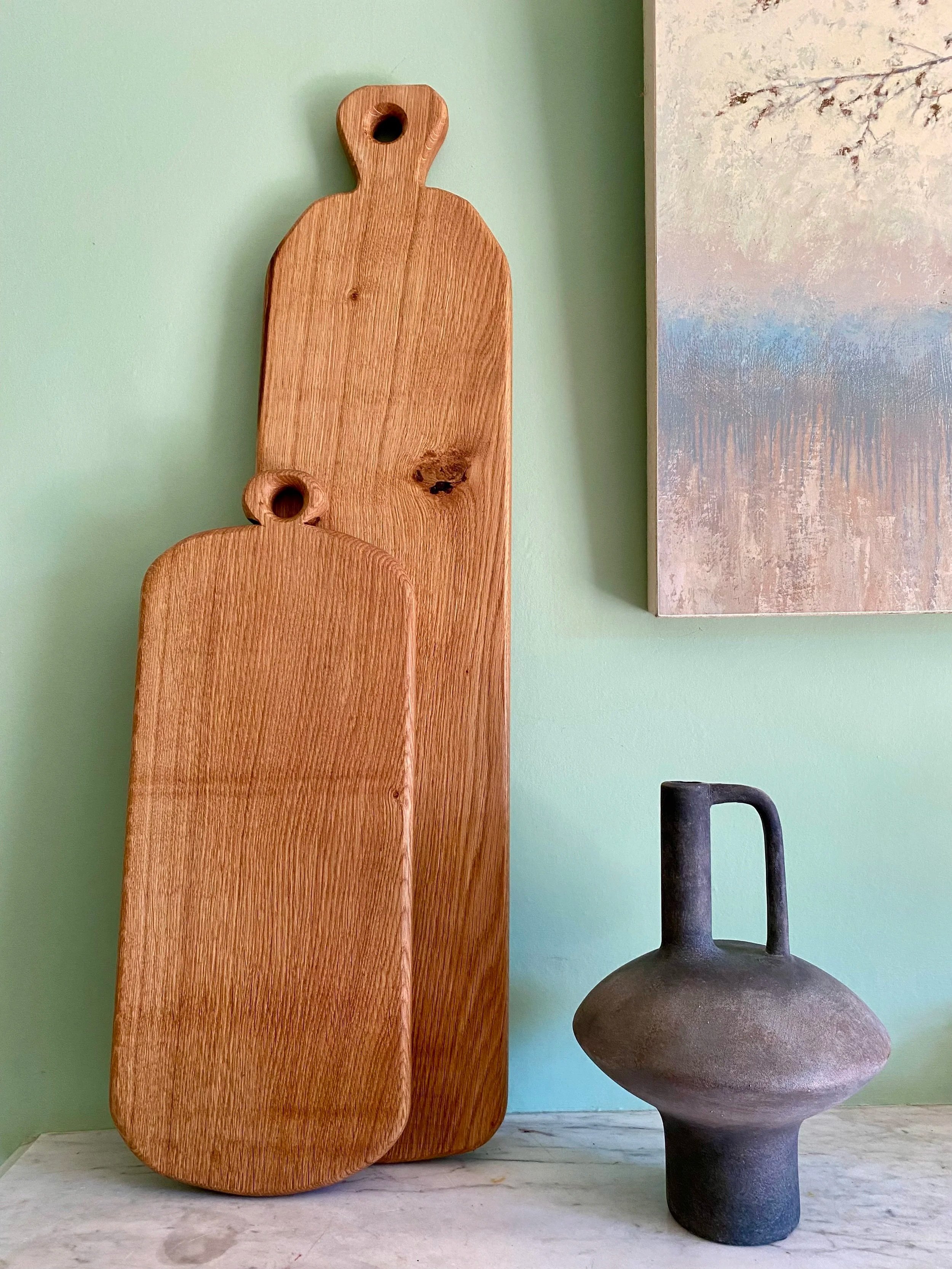 handmade artisan solid oak serving board, set of two, Christmas gift
