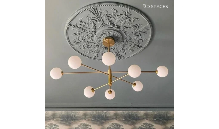 White cement ceiling design featuring an ornamental flower pattern for an elegant aesthetic.