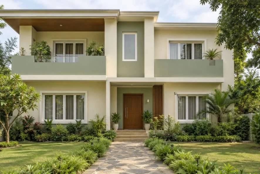 sage green and ivory Exterior House Color