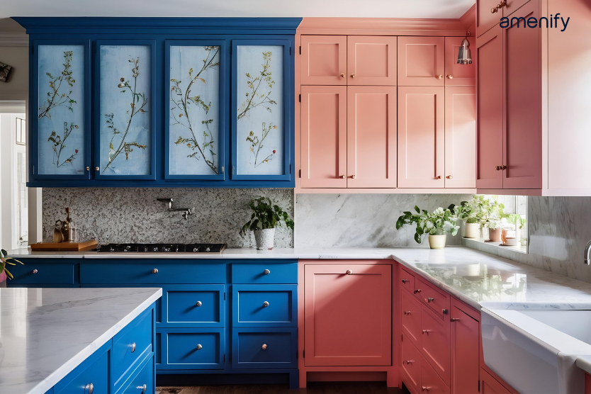 two-tone luxury kitchen cabinets featuring dark lowers and white uppers