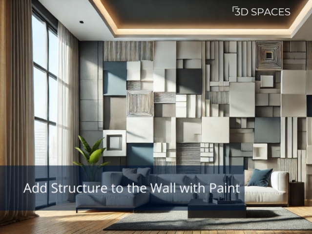 Wall featuring structured shapes created with wall tape design, adding architectural detail and visual interest.