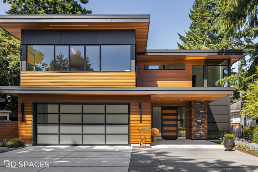 wooden texture front elevation design for modern homes