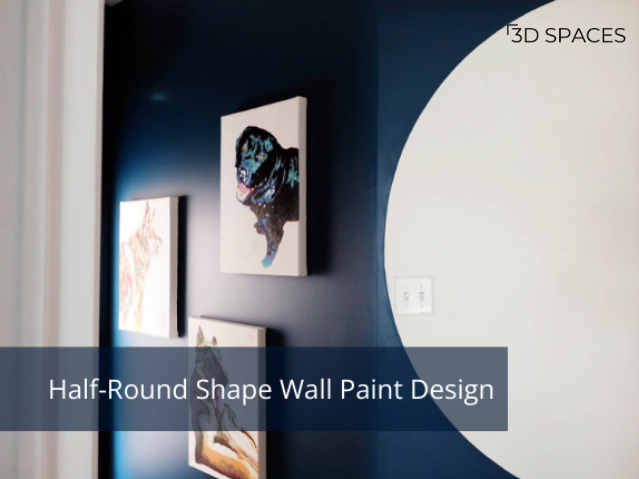 Wall with a half-round shape created with wall tape design, introducing a unique focal point and creative flair.